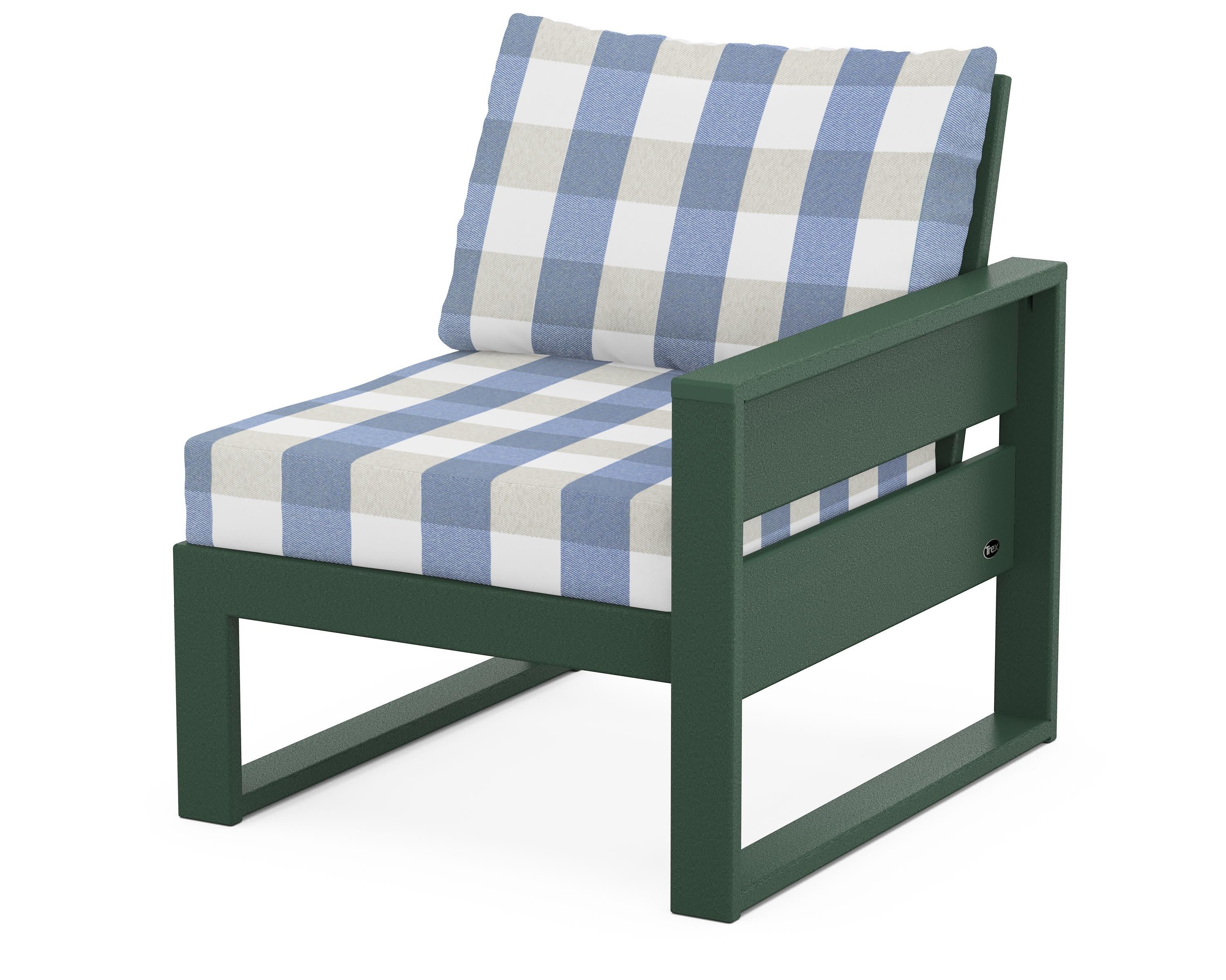 Eastport Modular Right Arm Chair in Rainforest Canopy / Buffalo Plaid Sky Blue