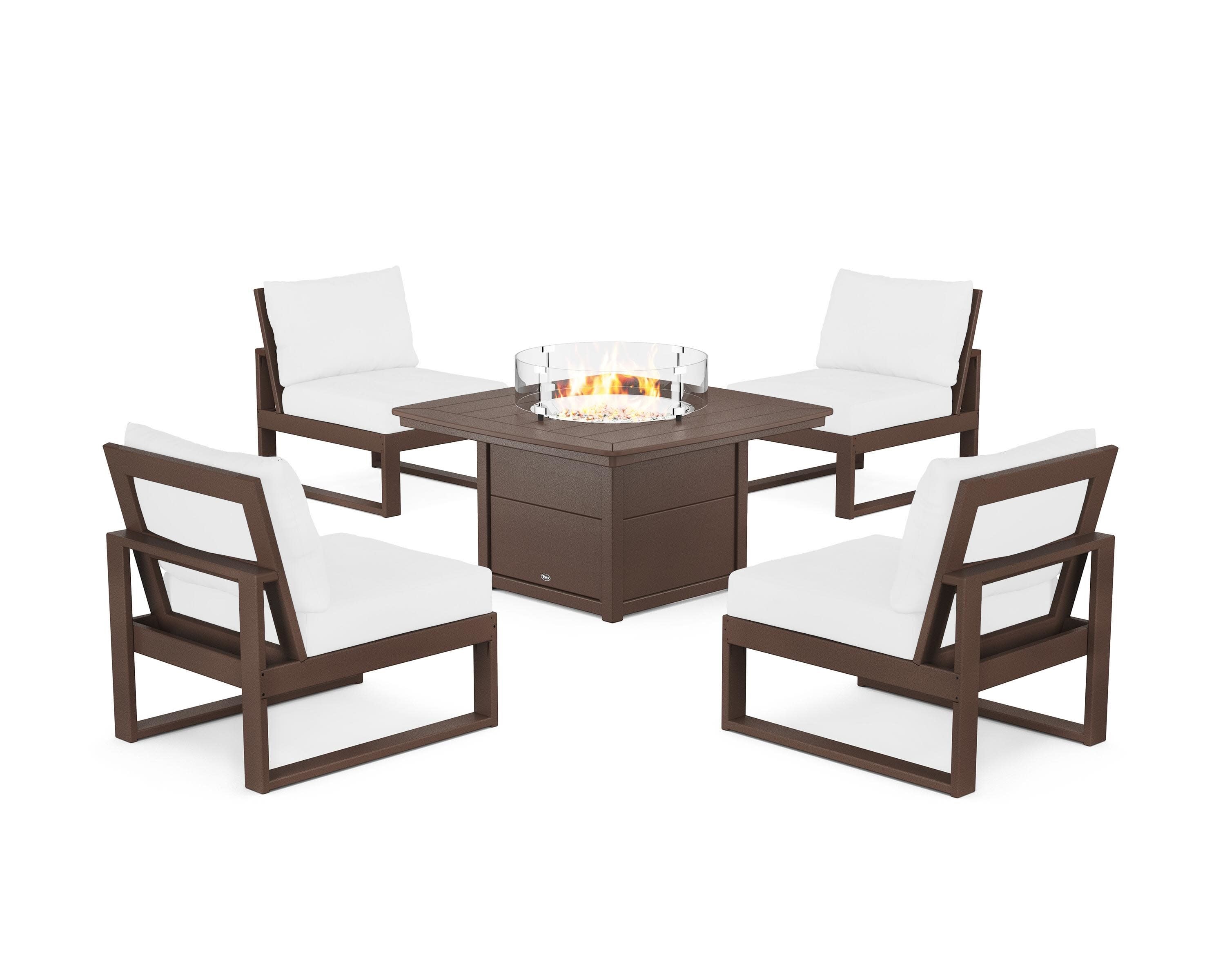 Eastport Modular 5-Piece Deep Seating Set with Yacht Club Fire Pit Table in Vintage Lantern / Natural