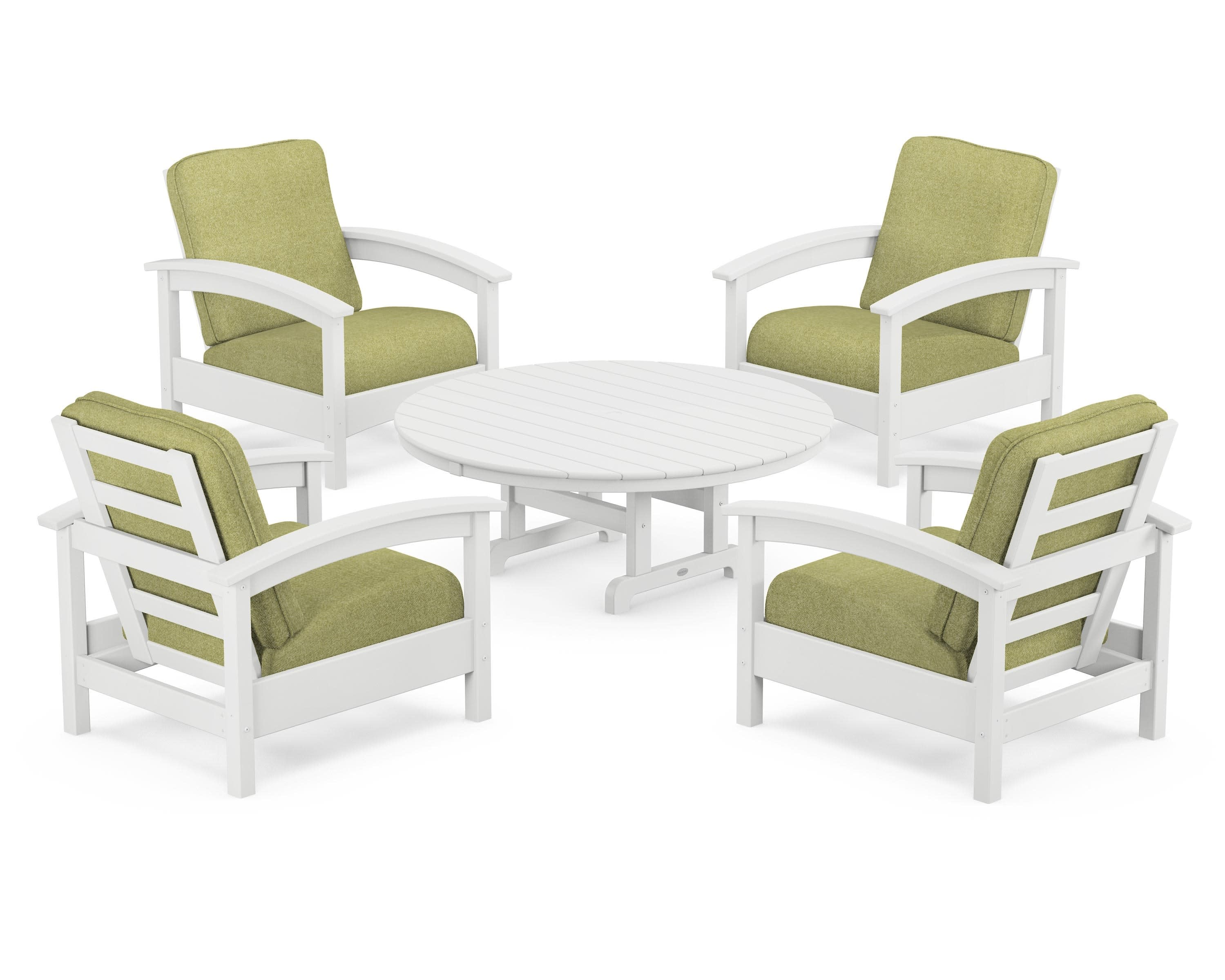 Rockport 5-Piece Deep Seating Set in Classic White / Chartreuse Boucle