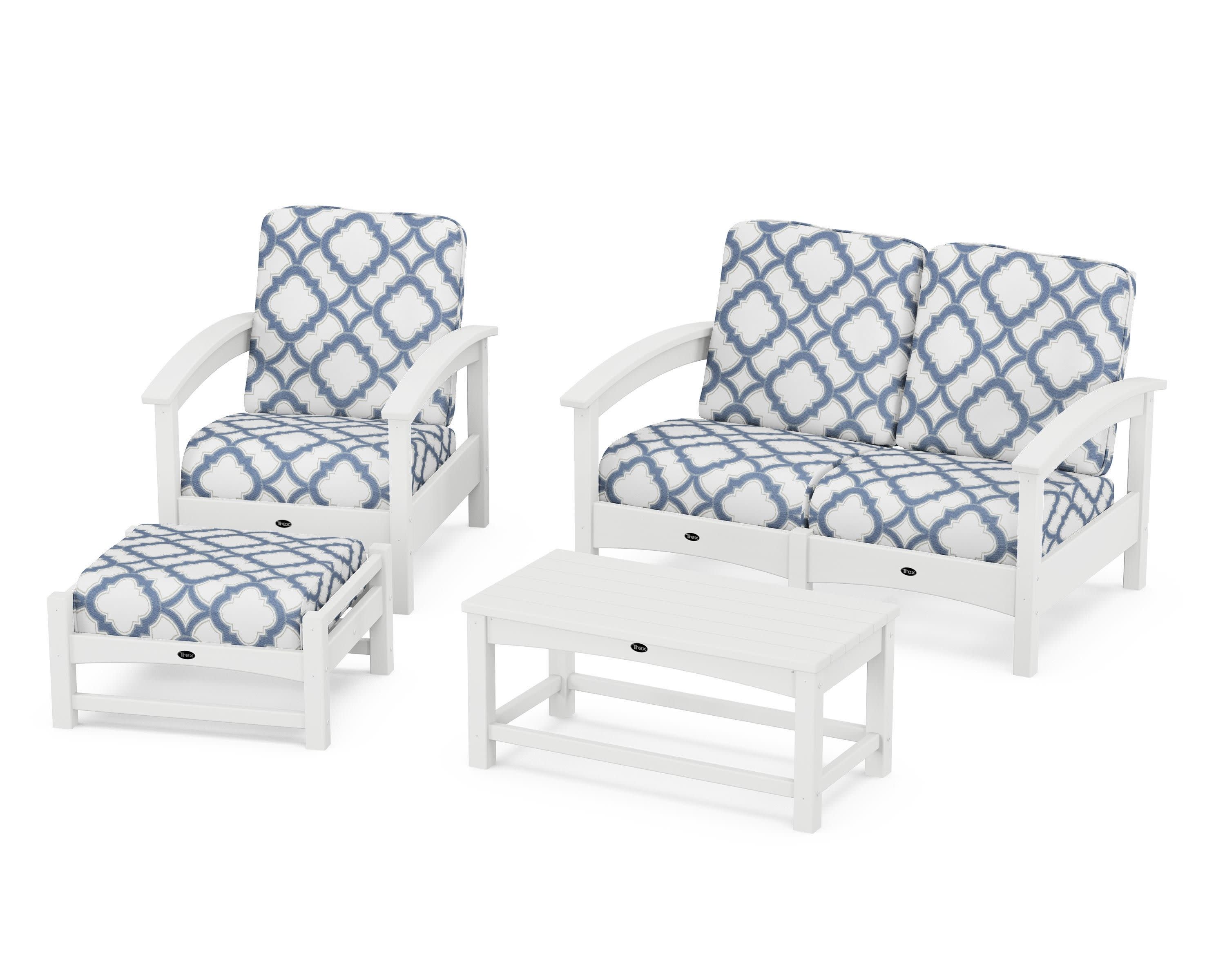 Rockport 4-Piece Deep Seating Conversation Group in Classic White / Trellis Sky Blue