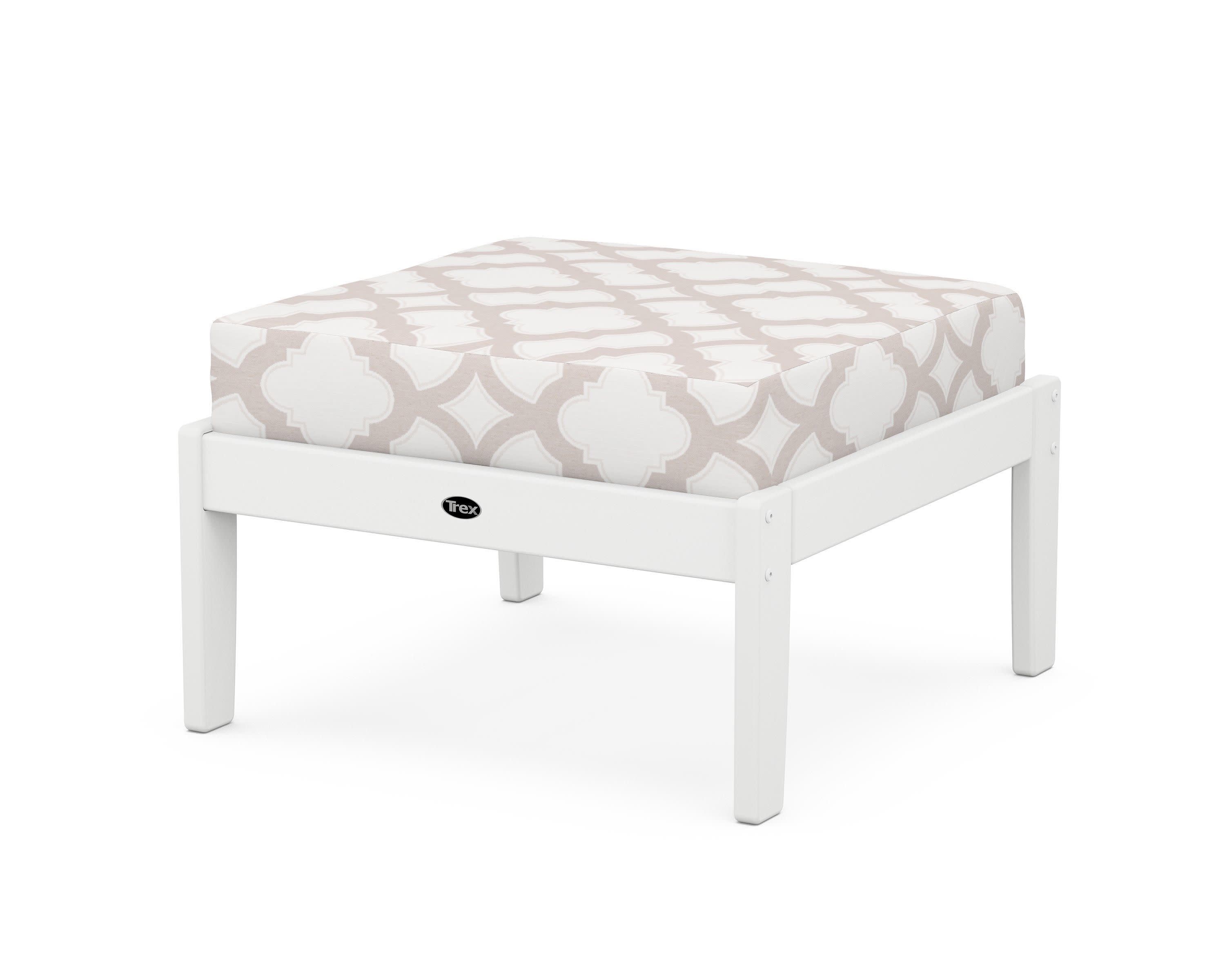 Yacht Club Deep Seating Ottoman in Classic White / Trellis Dune Burlap