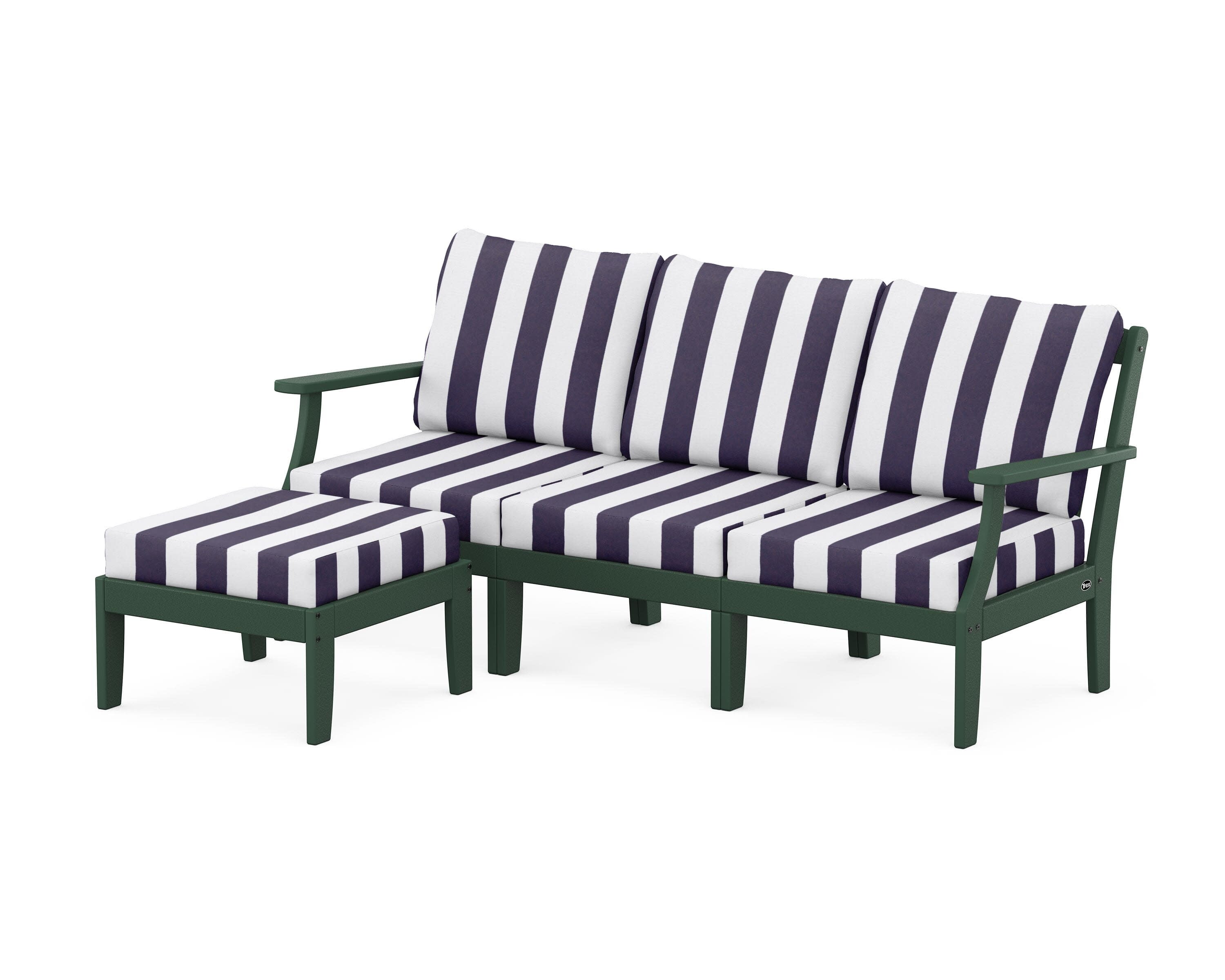 Yacht Club Modular 4-Piece Deep Seating Set with Ottoman in Rainforest Canopy / Cabana Stripe Navy