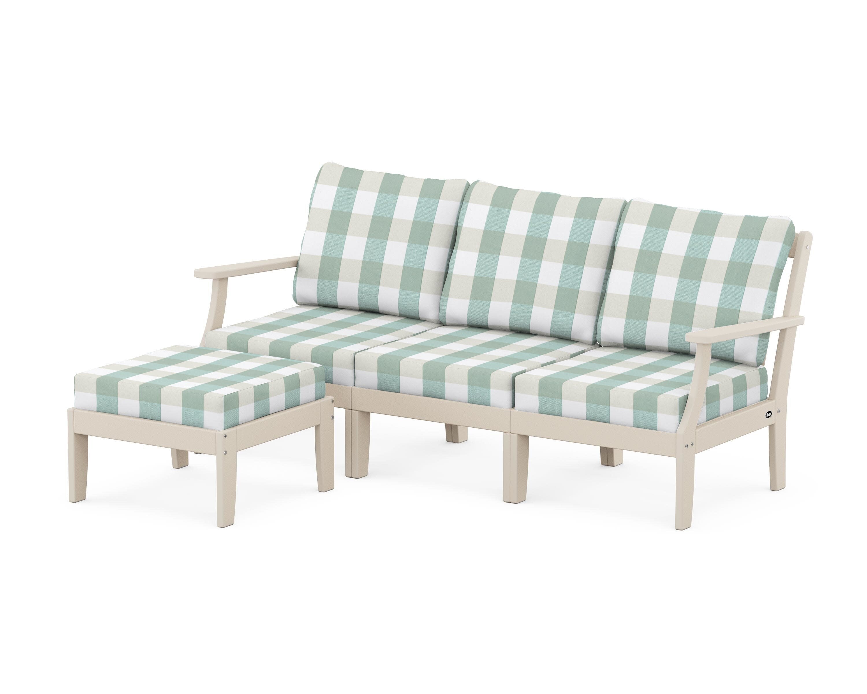 Yacht Club Modular 4-Piece Deep Seating Set with Ottoman in Sand Castle / Buffalo Plaid Glacier Spa
