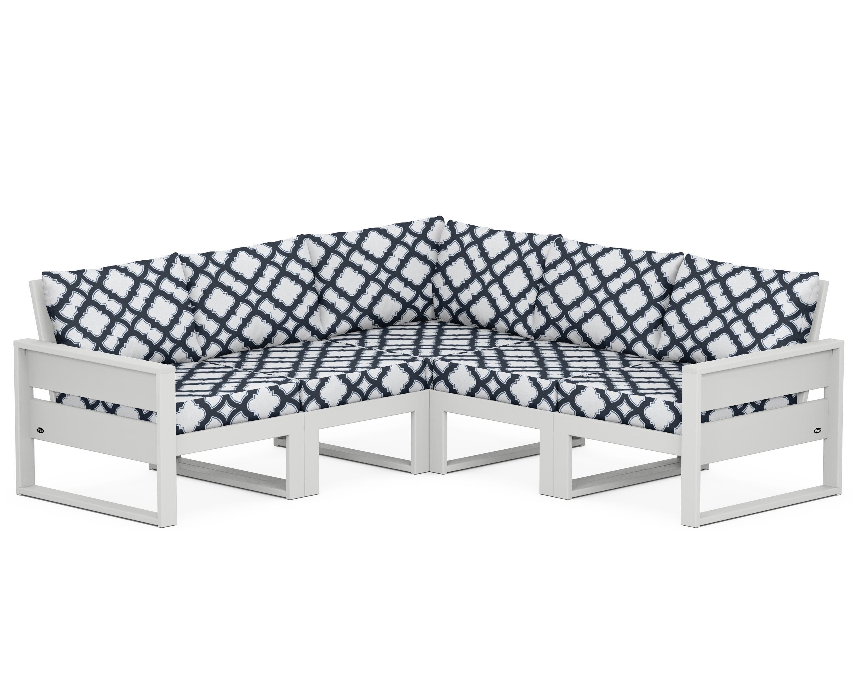 Eastport 5-Piece Sectional in Classic White / Trellis Marine Indigo