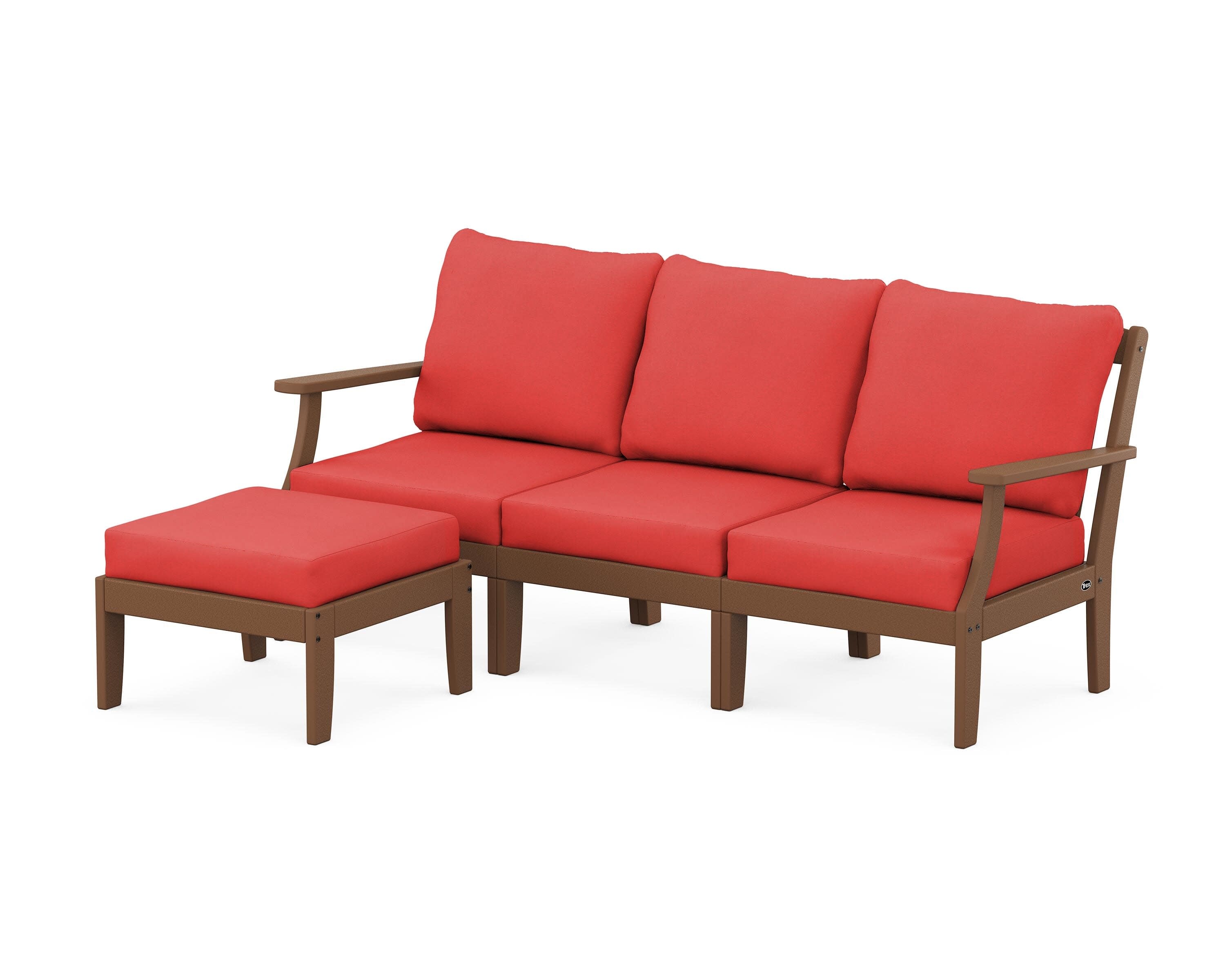 Yacht Club Modular 4-Piece Deep Seating Set with Ottoman in Tree House / Crimson Linen