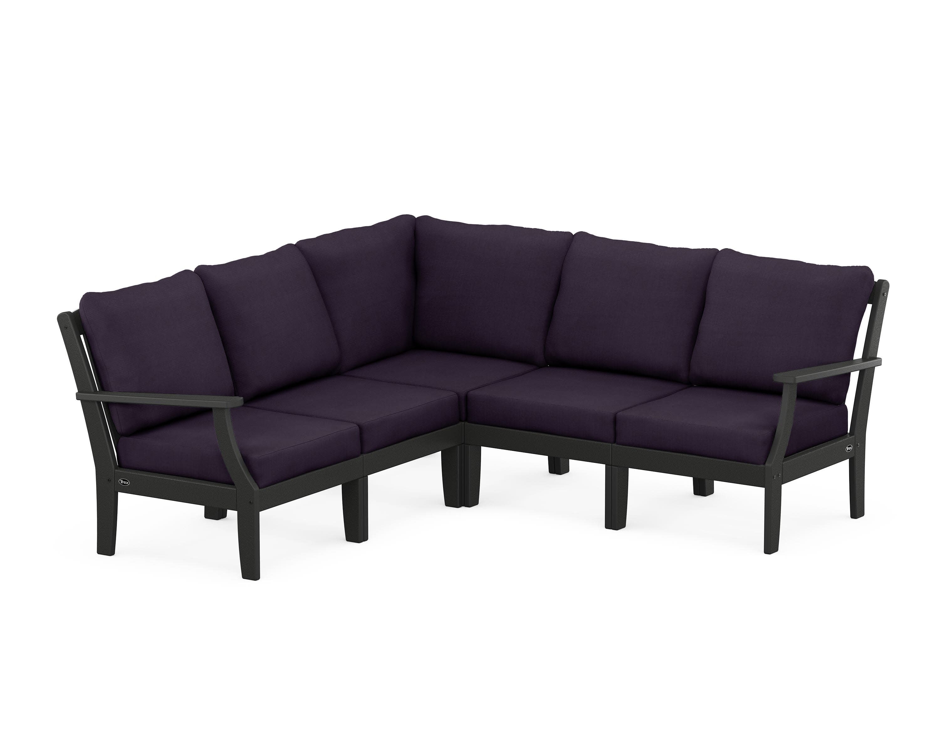 Yacht Club Modular 5-Piece Deep Seating Set in Charcoal Black / Navy Linen