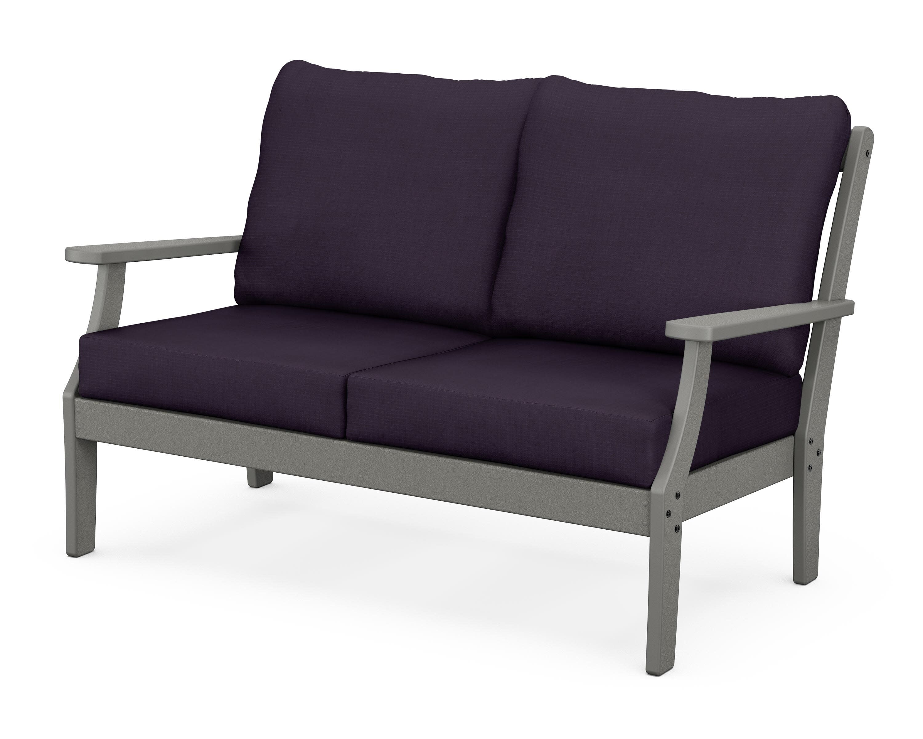 Yacht Club Deep Seating Loveseat in Stepping Stone / Navy Linen