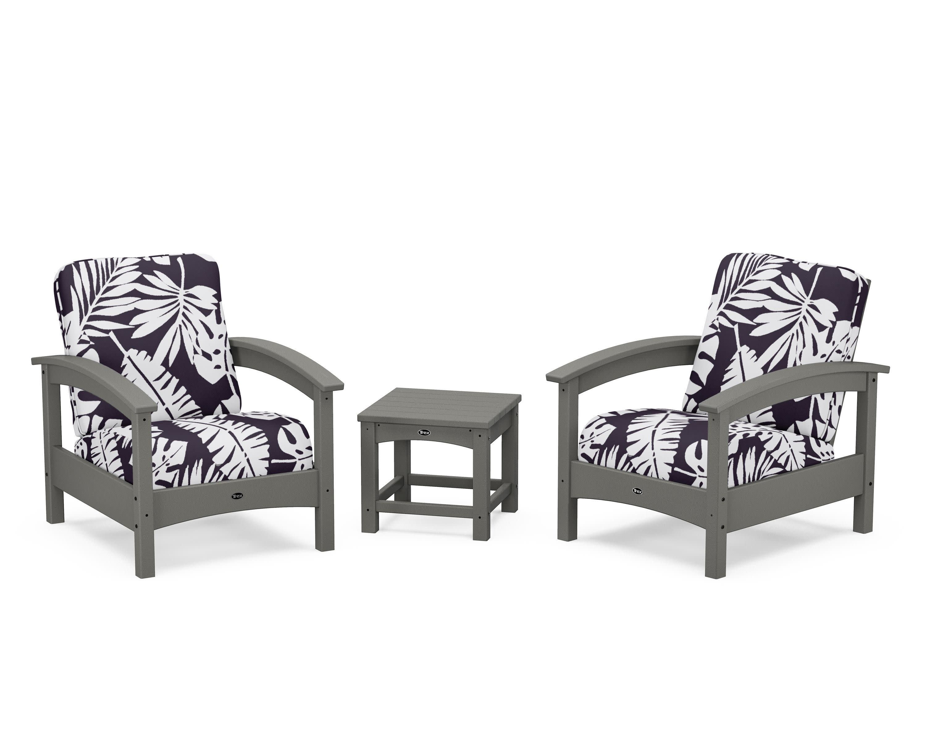 Rockport Club 3-Piece Deep Seating Conversation Set in Stepping Stone / Leaf Navy