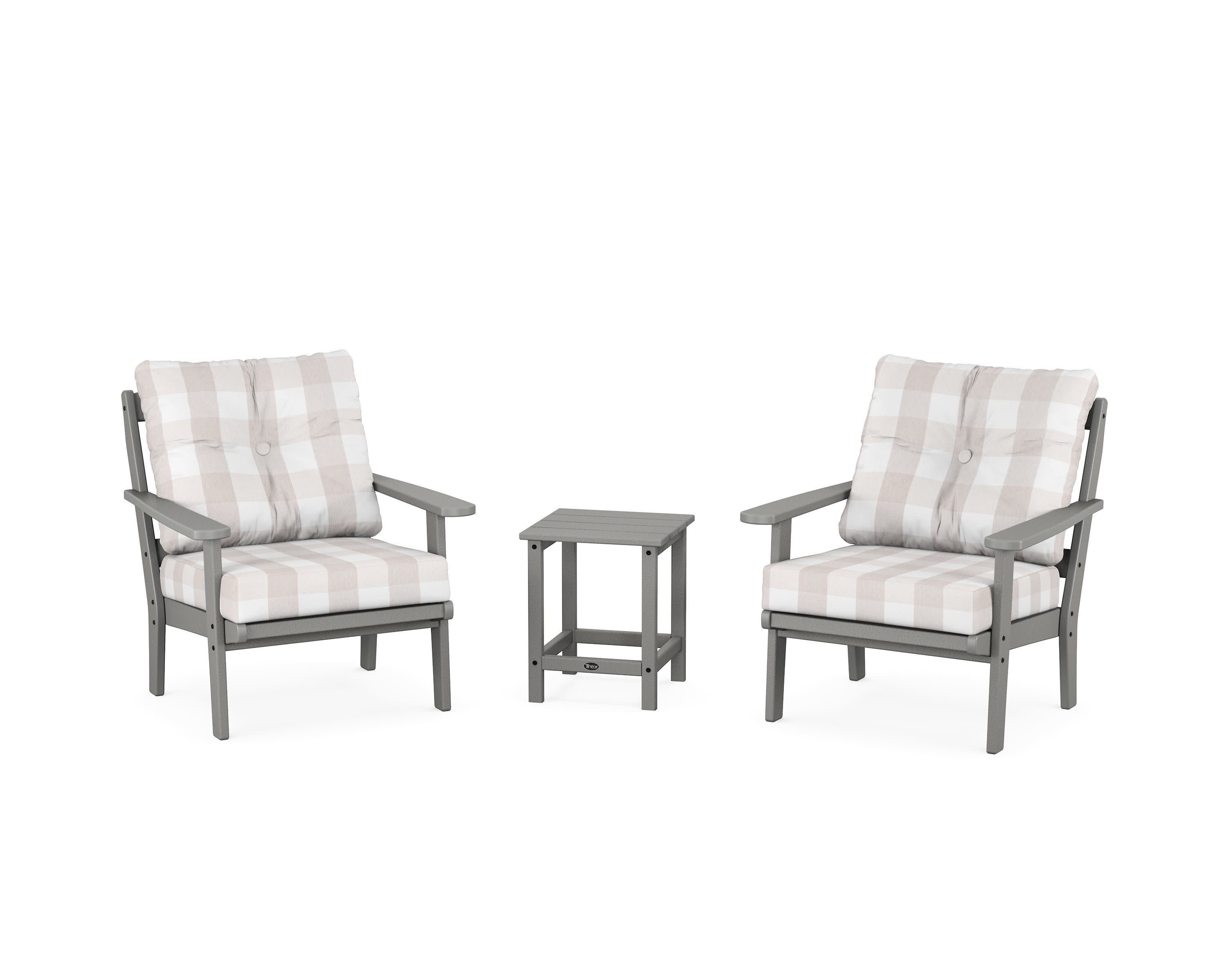 Cape Cod 3-Piece Deep Seating Set in Stepping Stone / Buffalo Plaid Dune Burlap