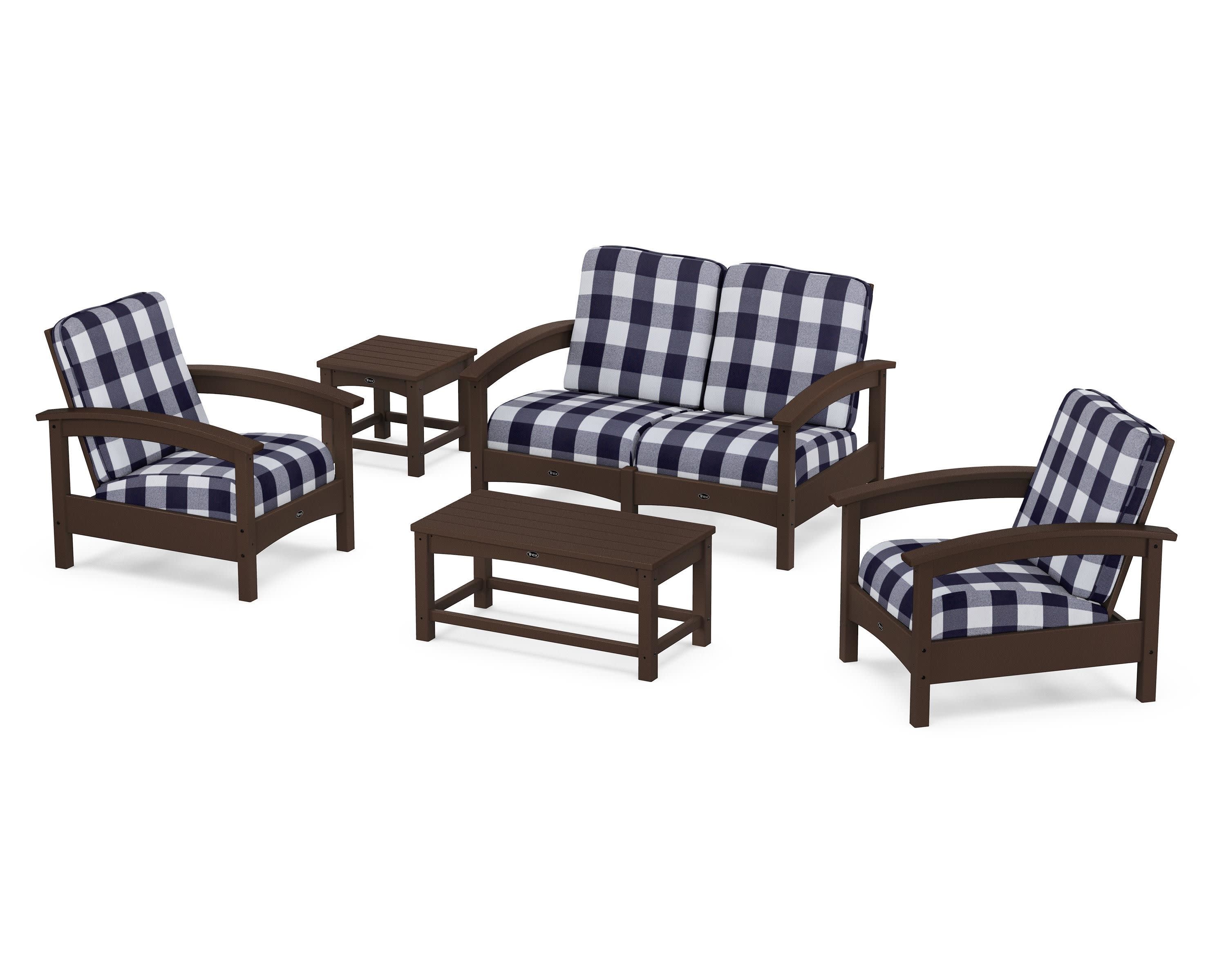 Rockport Club 6-Piece Deep Seating Conversation Set in Vintage Lantern / Buffalo Plaid Navy
