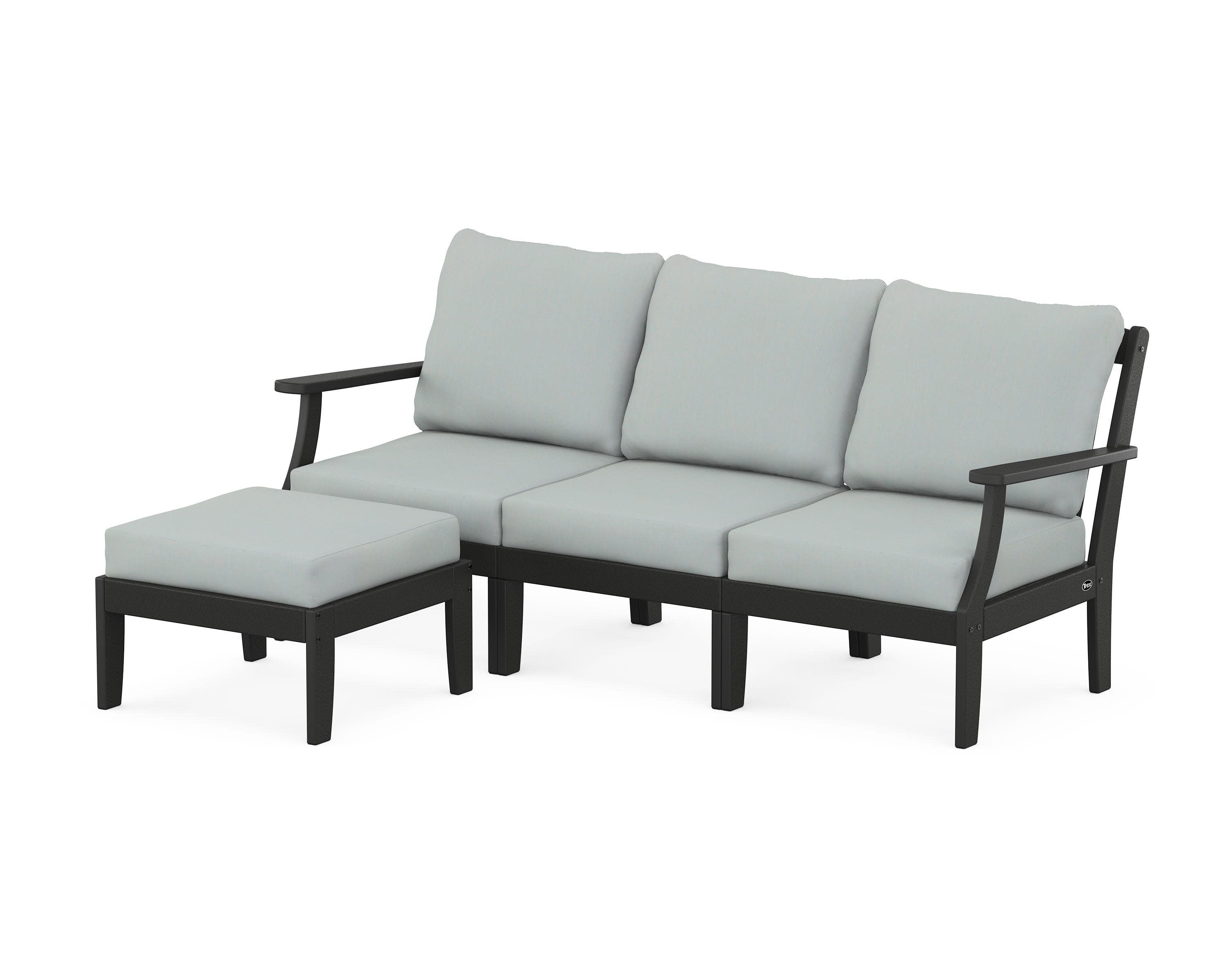 Yacht Club Modular 4-Piece Deep Seating Set with Ottoman in Charcoal Black / Spa