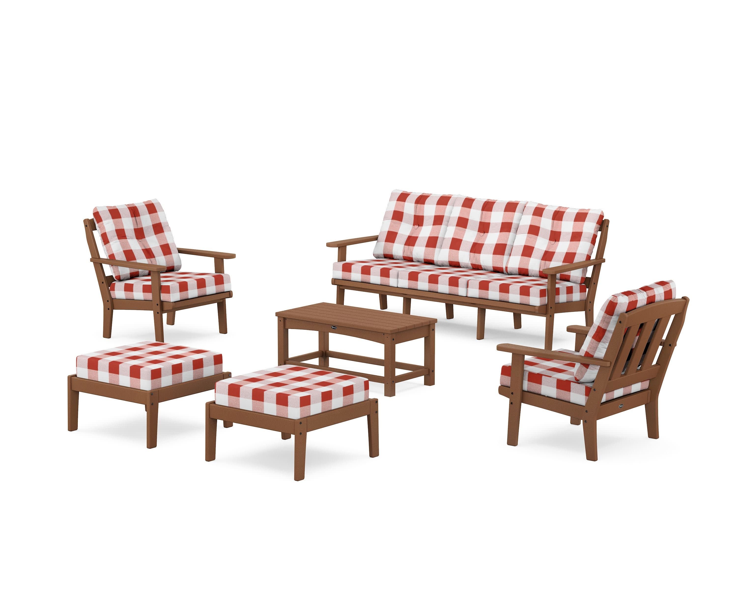 Cape Cod 6-Piece Lounge Sofa Set in Tree House / Buffalo Plaid Crimson