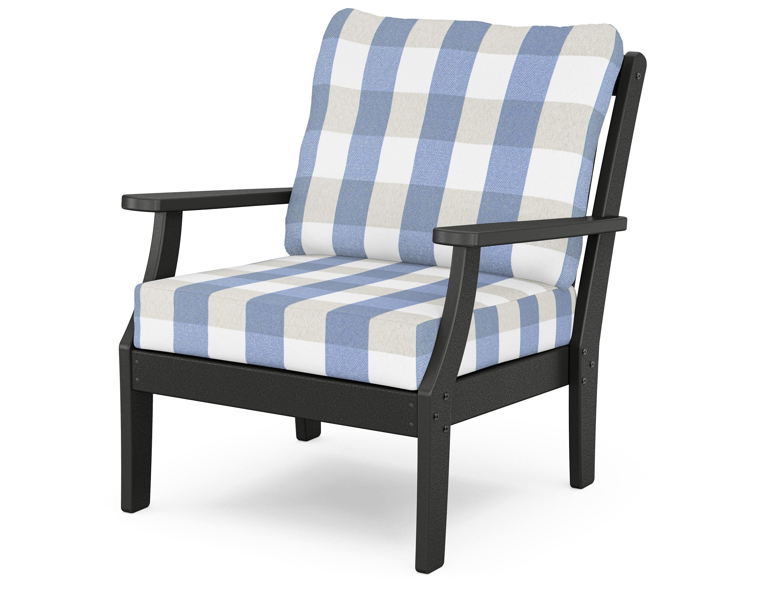 Yacht Club Deep Seating Chair in Charcoal Black / Buffalo Plaid Sky Blue