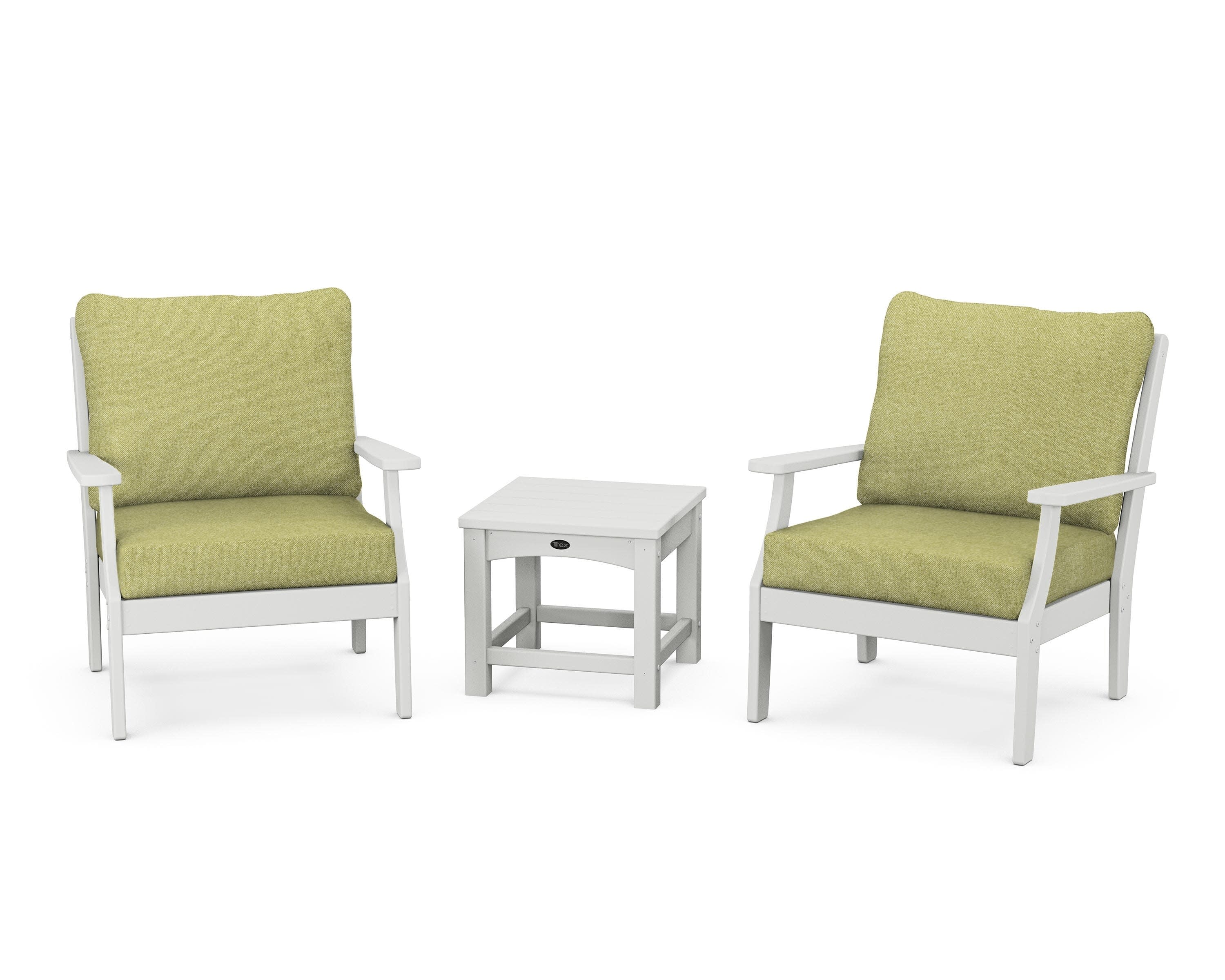 Yacht Club 3-Piece Deep Seating Set in Classic White / Chartreuse Boucle
