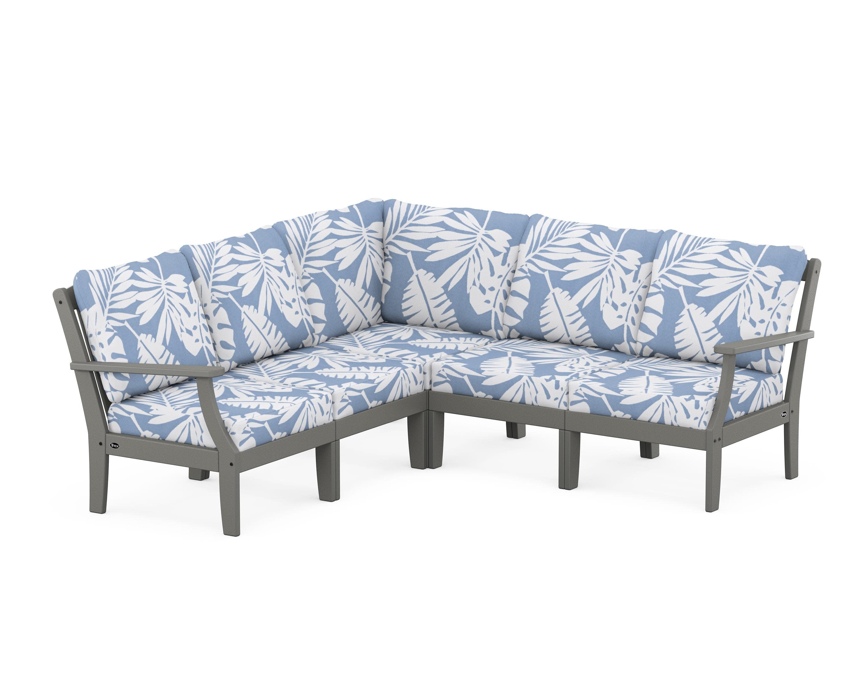 Yacht Club Modular 5-Piece Deep Seating Set in Stepping Stone / Leaf Sky Blue