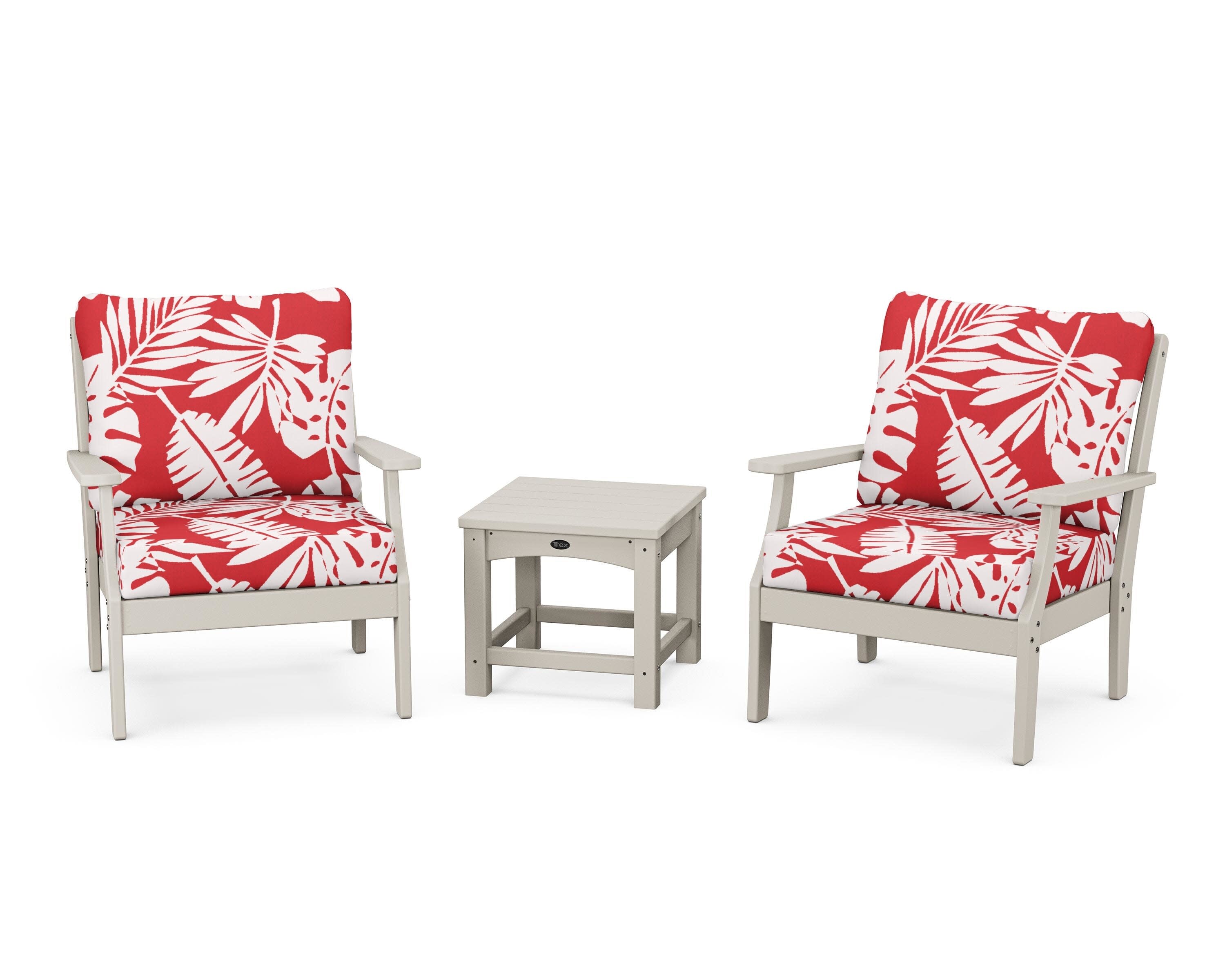 Yacht Club 3-Piece Deep Seating Set in Sand Castle / Leaf Crimson