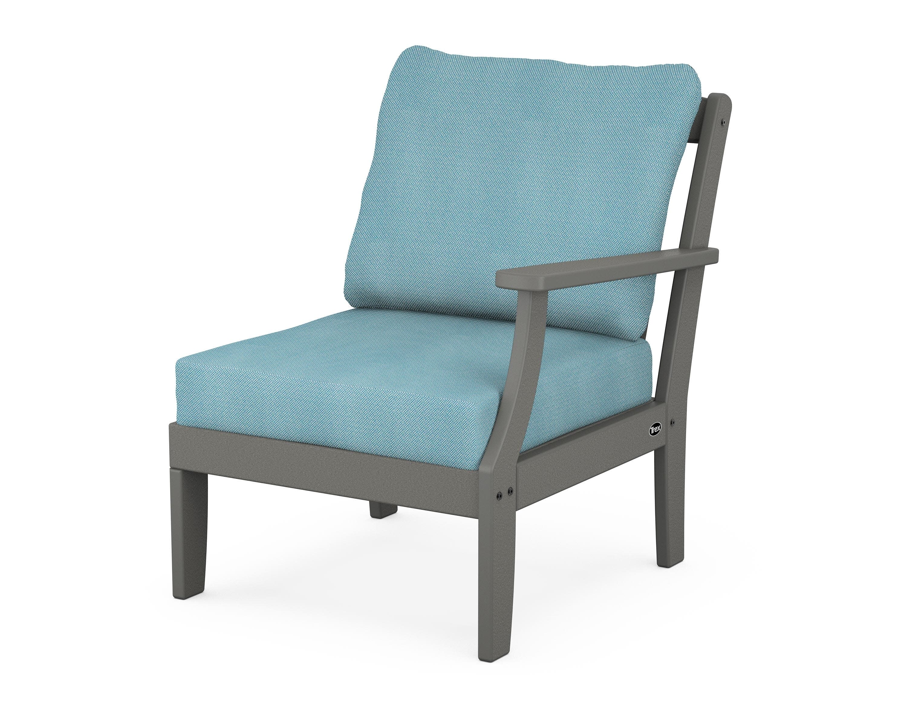 Yacht Club Modular Right Arm Chair in Stepping Stone / Lattice Sky Blue