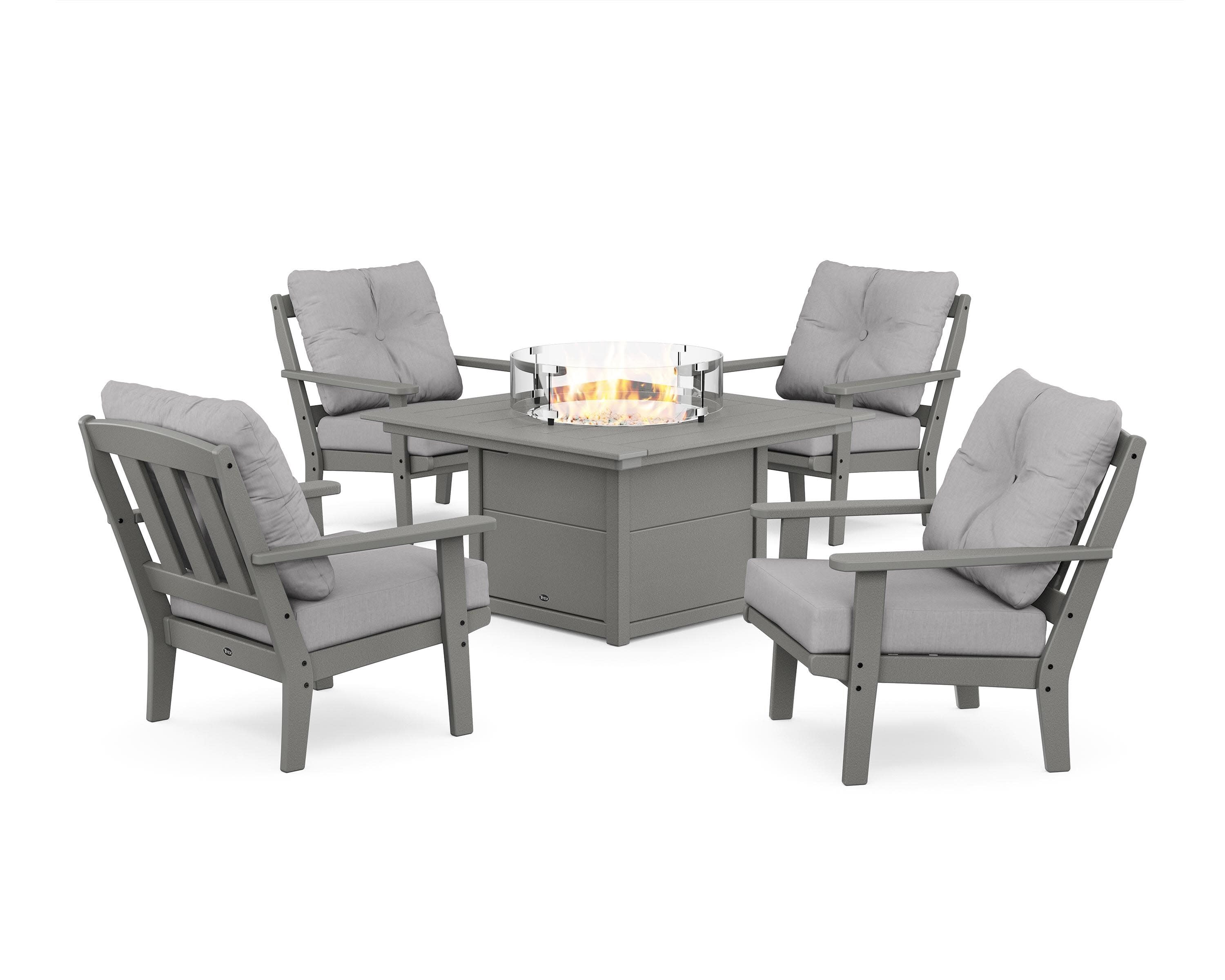 Cape Cod 5-Piece Deep Seating Set with Fire Pit Table in Stepping Stone / Granite