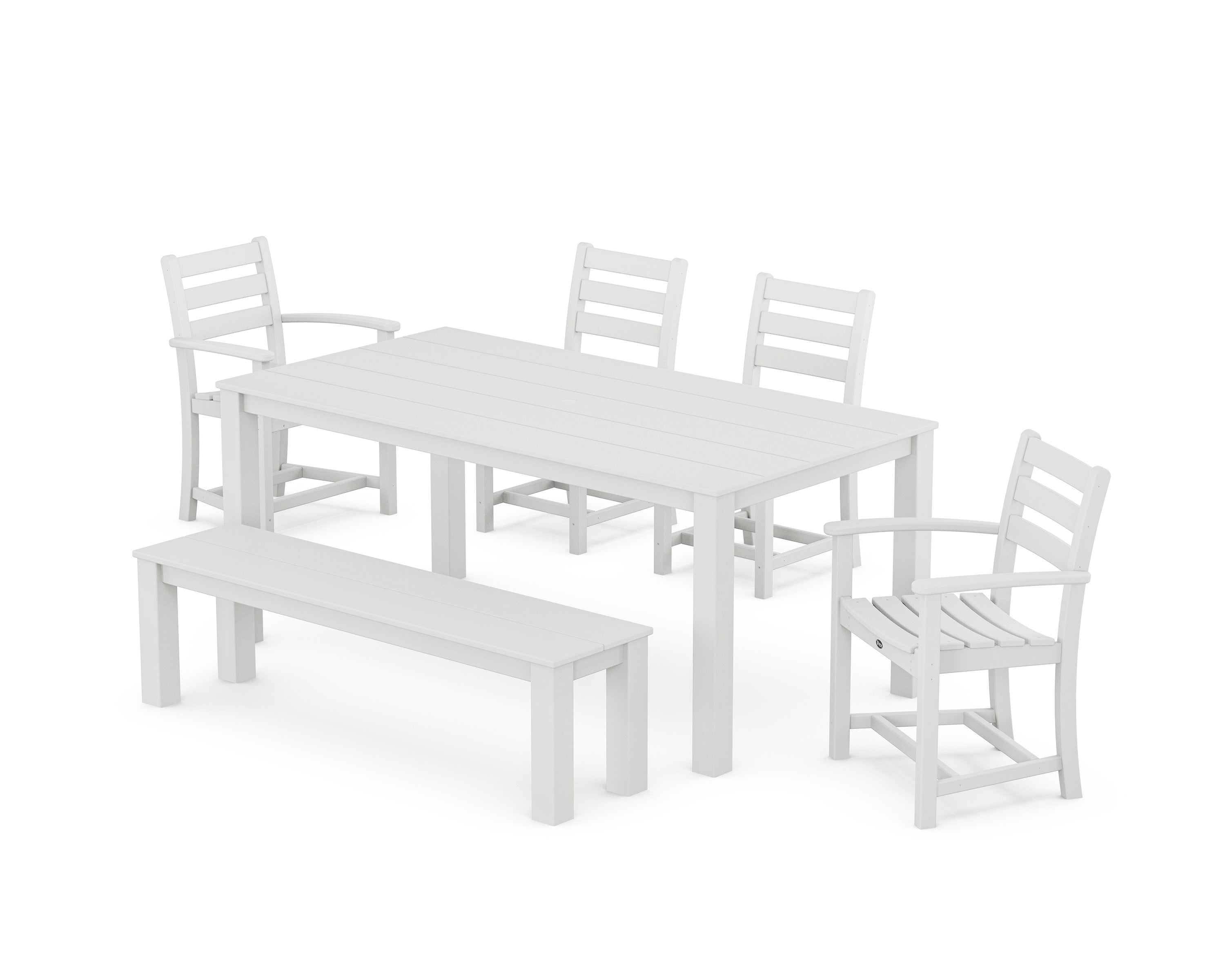 Monterey Bay 6-Piece Parsons Dining Set with Bench in Classic White