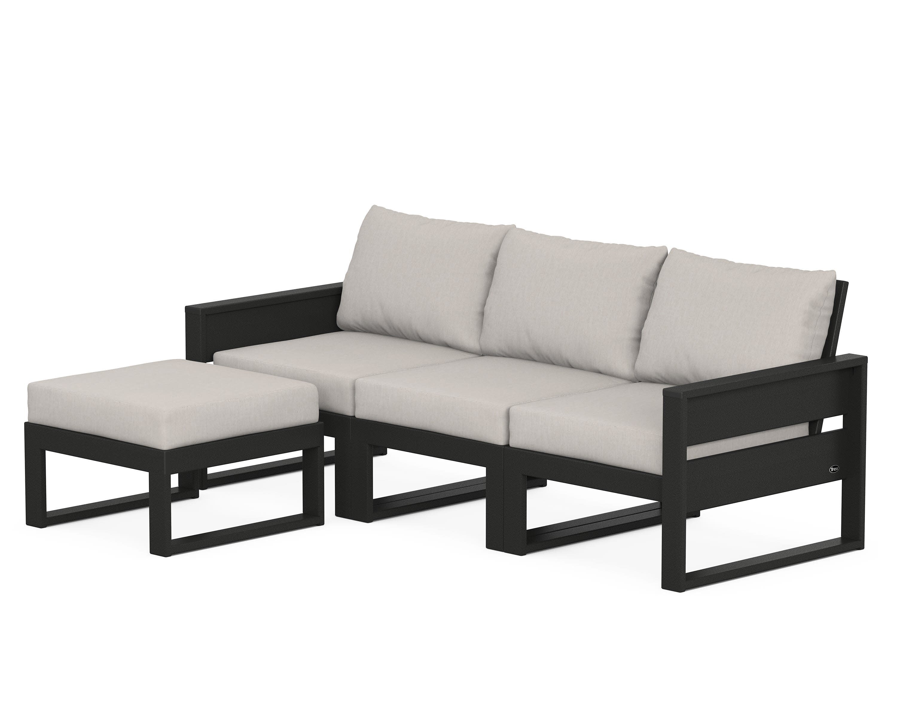 Eastport 4- Piece Sectional with Ottoman in Charcoal Black / Cast Ash