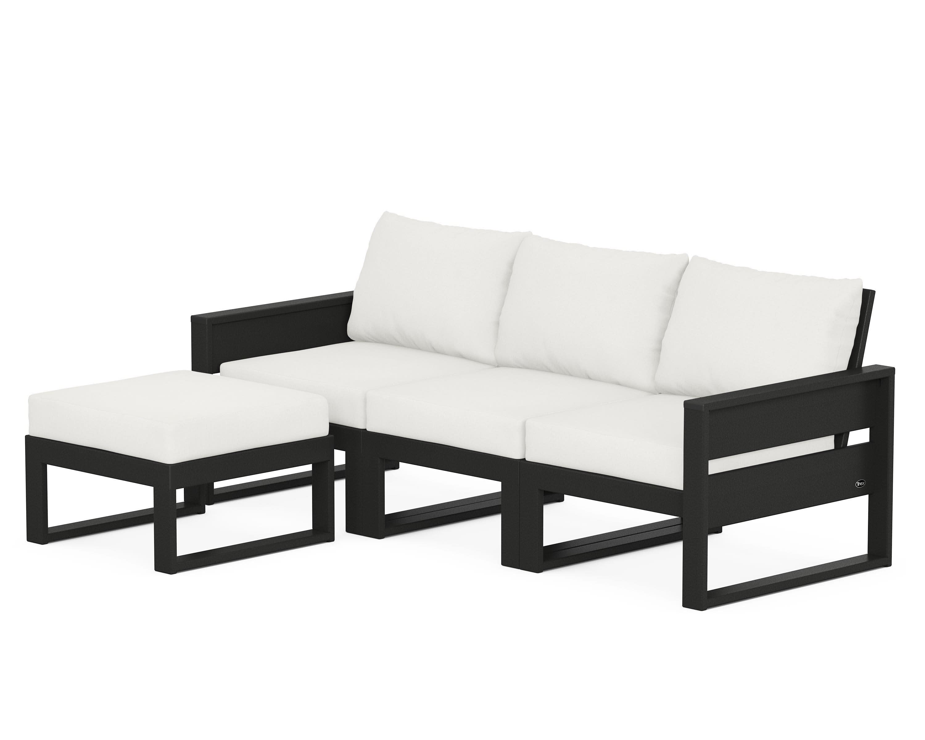 Eastport 4- Piece Sectional with Ottoman in Charcoal Black / Natural Linen