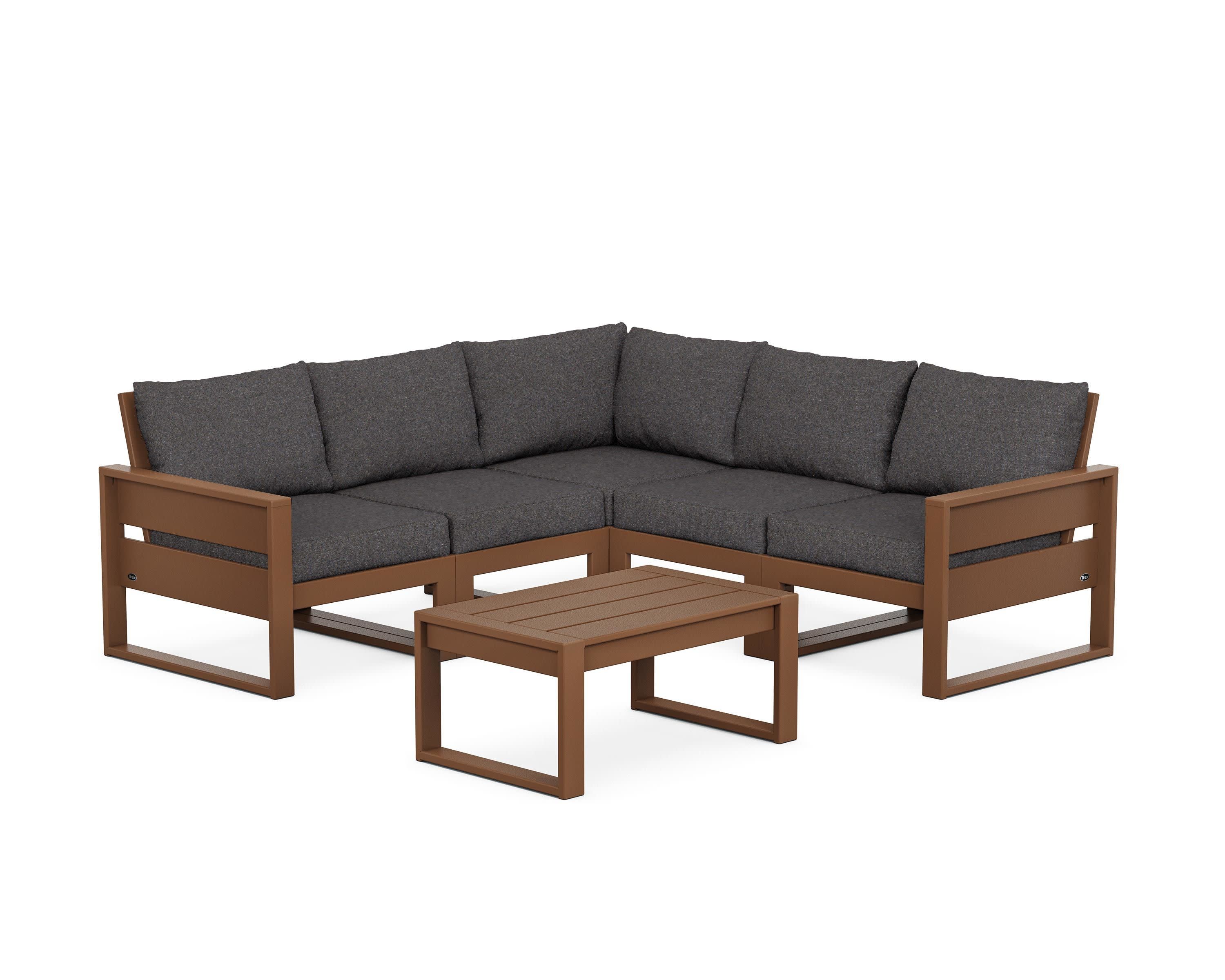 Eastport 6-Piece Deep Seating Sectional + Coffee Table Set in Tree House / Ash Charcoal