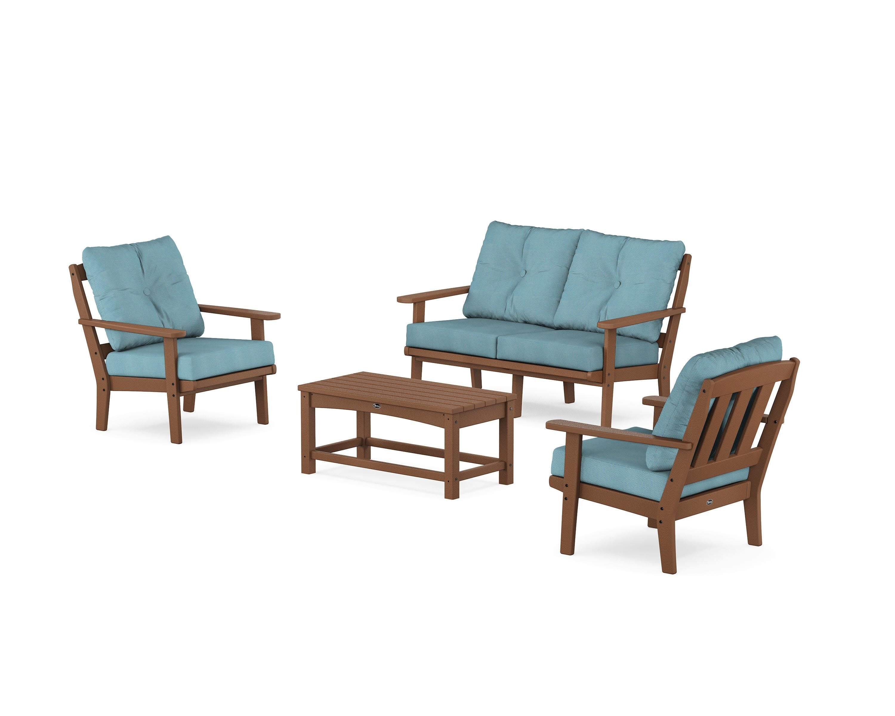 Cape Cod 4-Piece Deep Seating Set with Loveseat in Tree House / Lattice Sky Blue