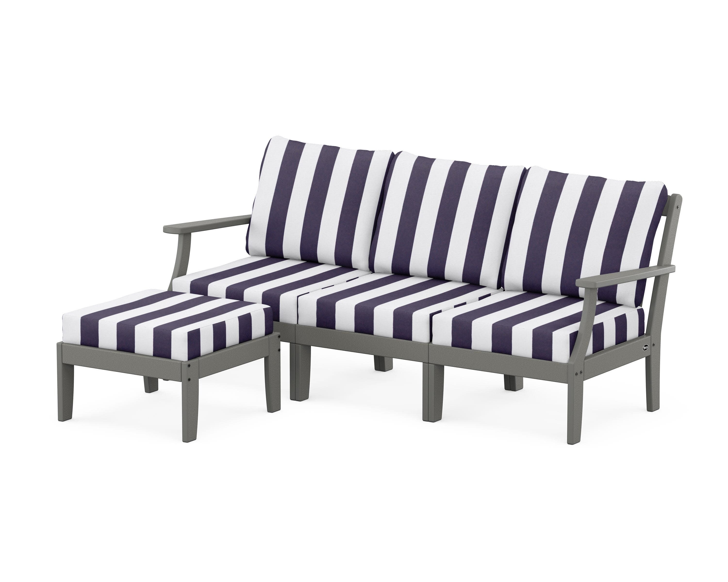 Yacht Club Modular 4-Piece Deep Seating Set with Ottoman in Stepping Stone / Cabana Stripe Navy