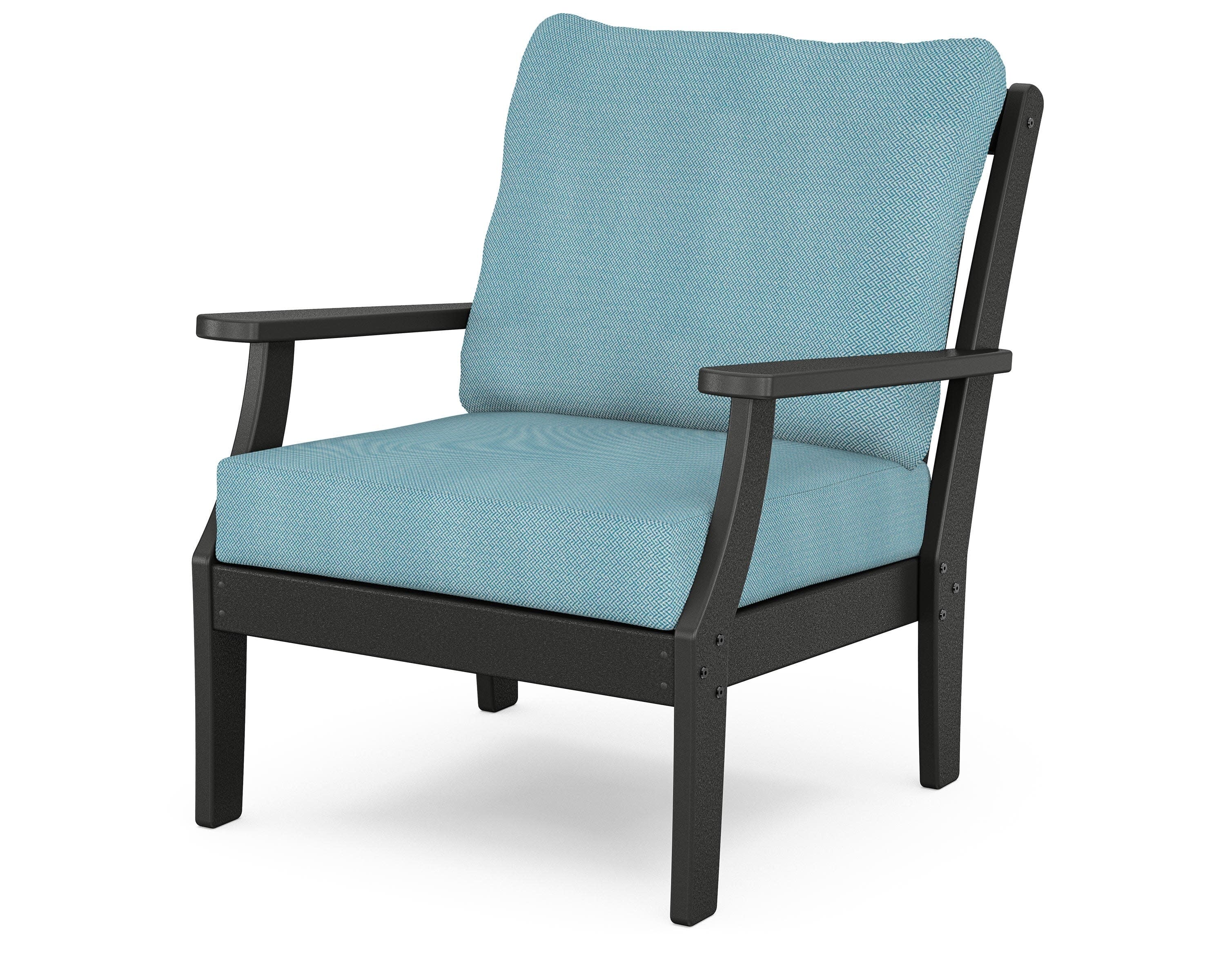 Yacht Club Deep Seating Chair in Charcoal Black / Lattice Sky Blue