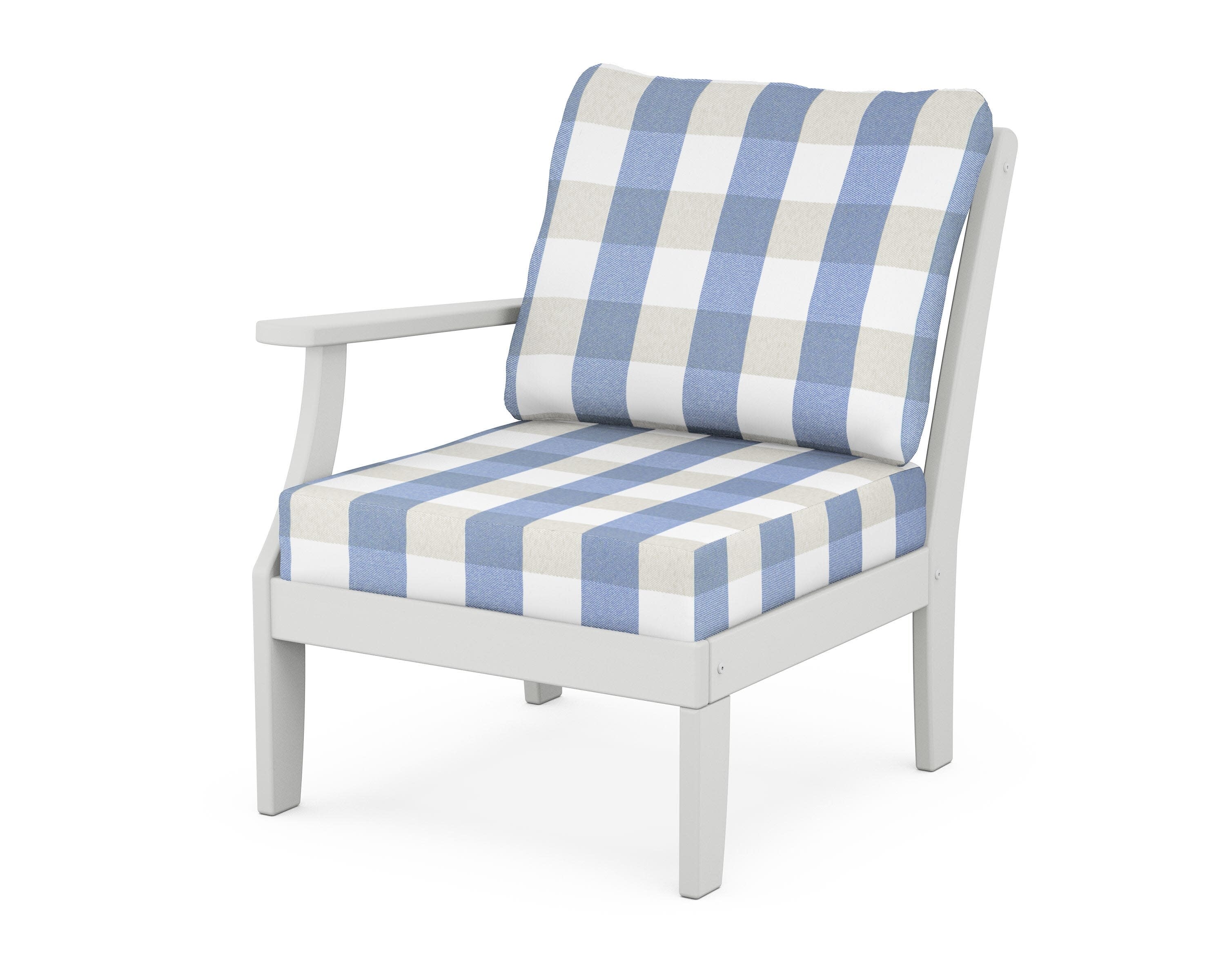 Yacht Club Modular Left Arm Chair in Classic White / Buffalo Plaid Sky Blue