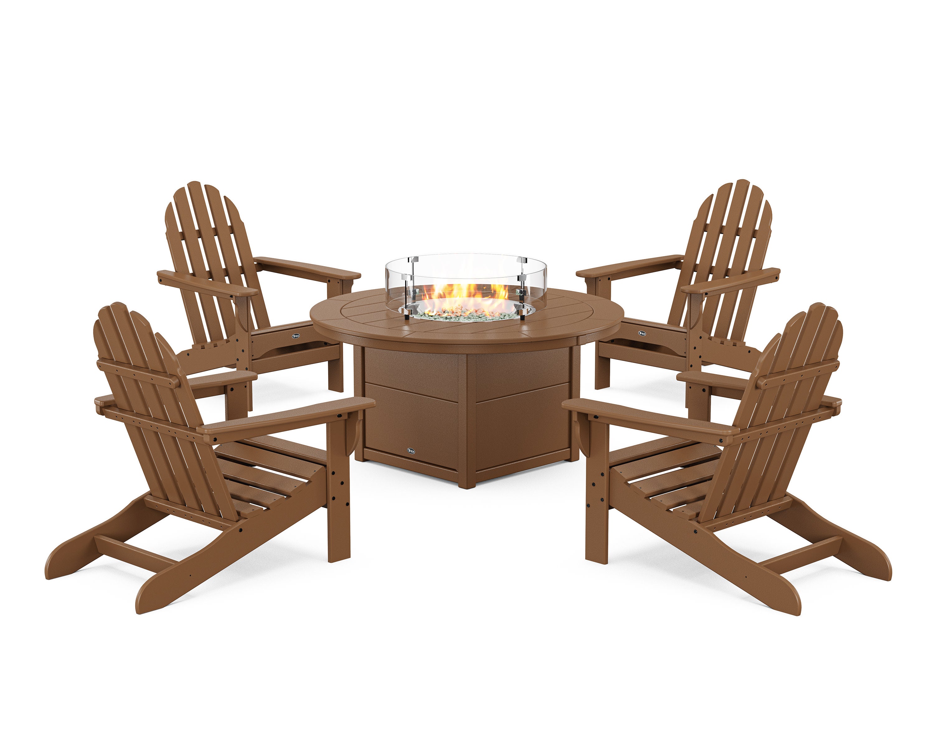 Cape Cod Adirondack 5-Piece Set with Round Fire Pit Table in Tree House
