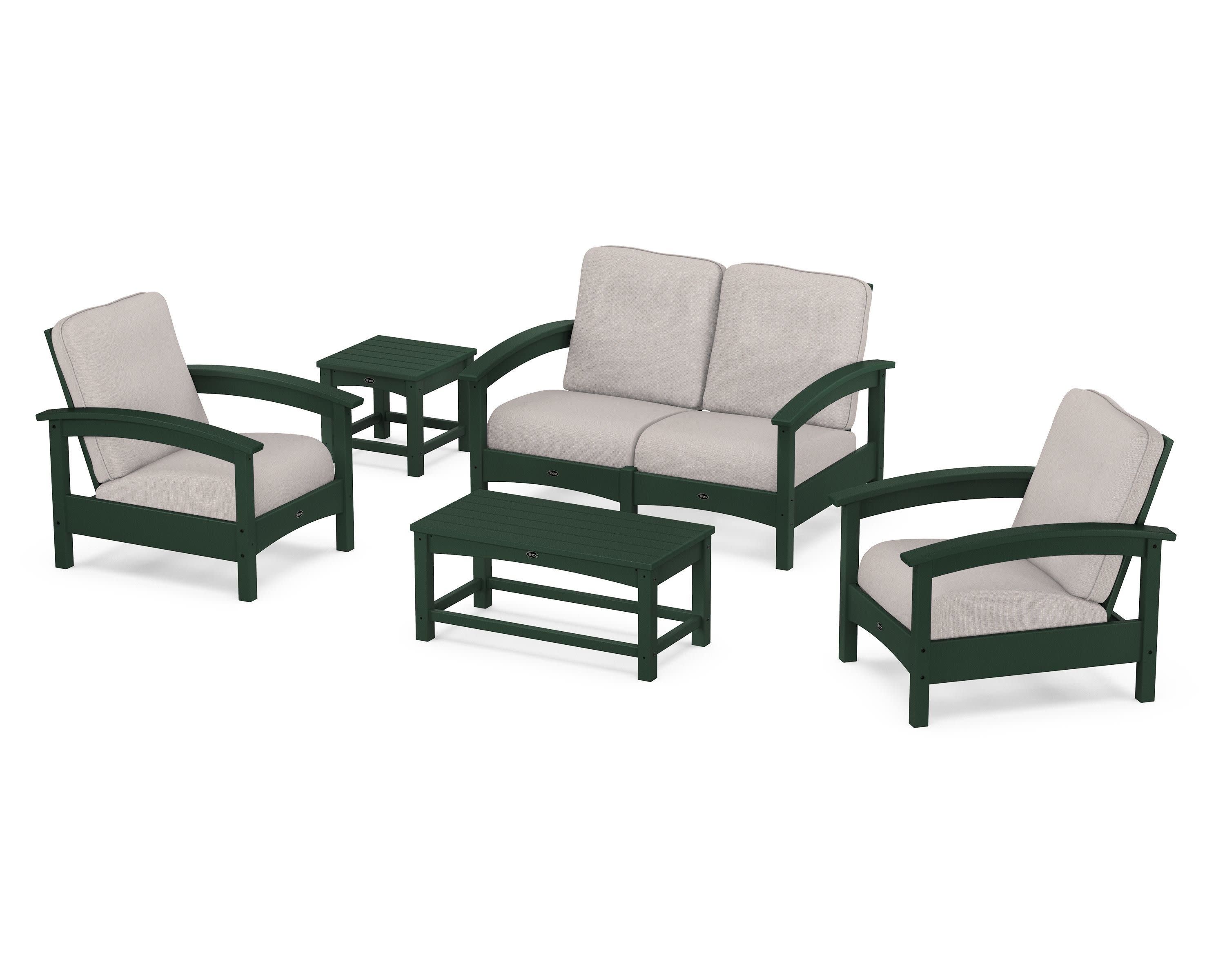 Rockport Club 6-Piece Deep Seating Conversation Set in Rainforest Canopy / Dune Burlap