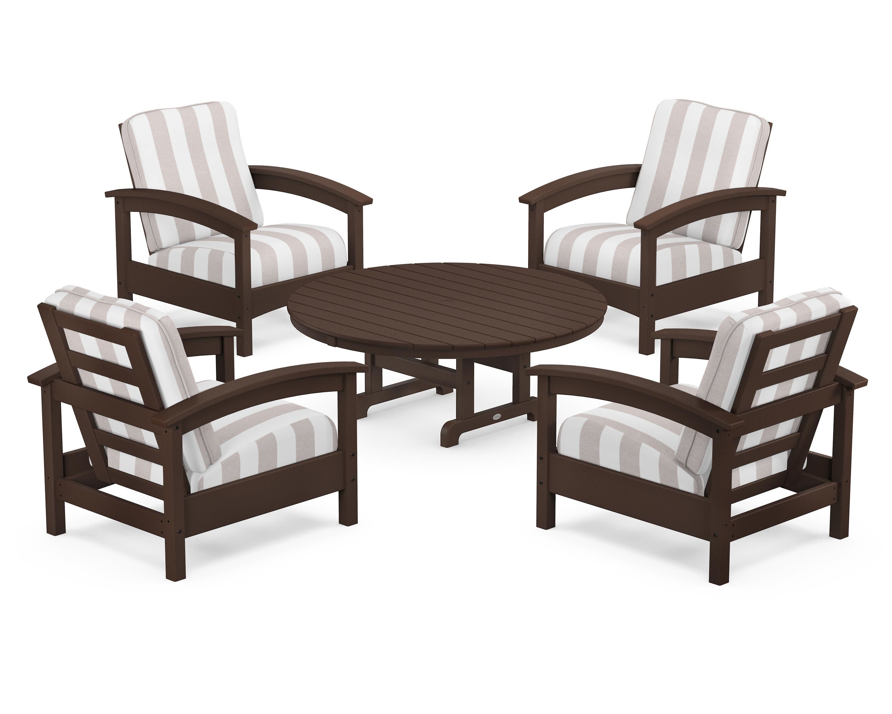 Rockport 5-Piece Deep Seating Set in Vintage Lantern / Cabana Stripe Dune Burlap
