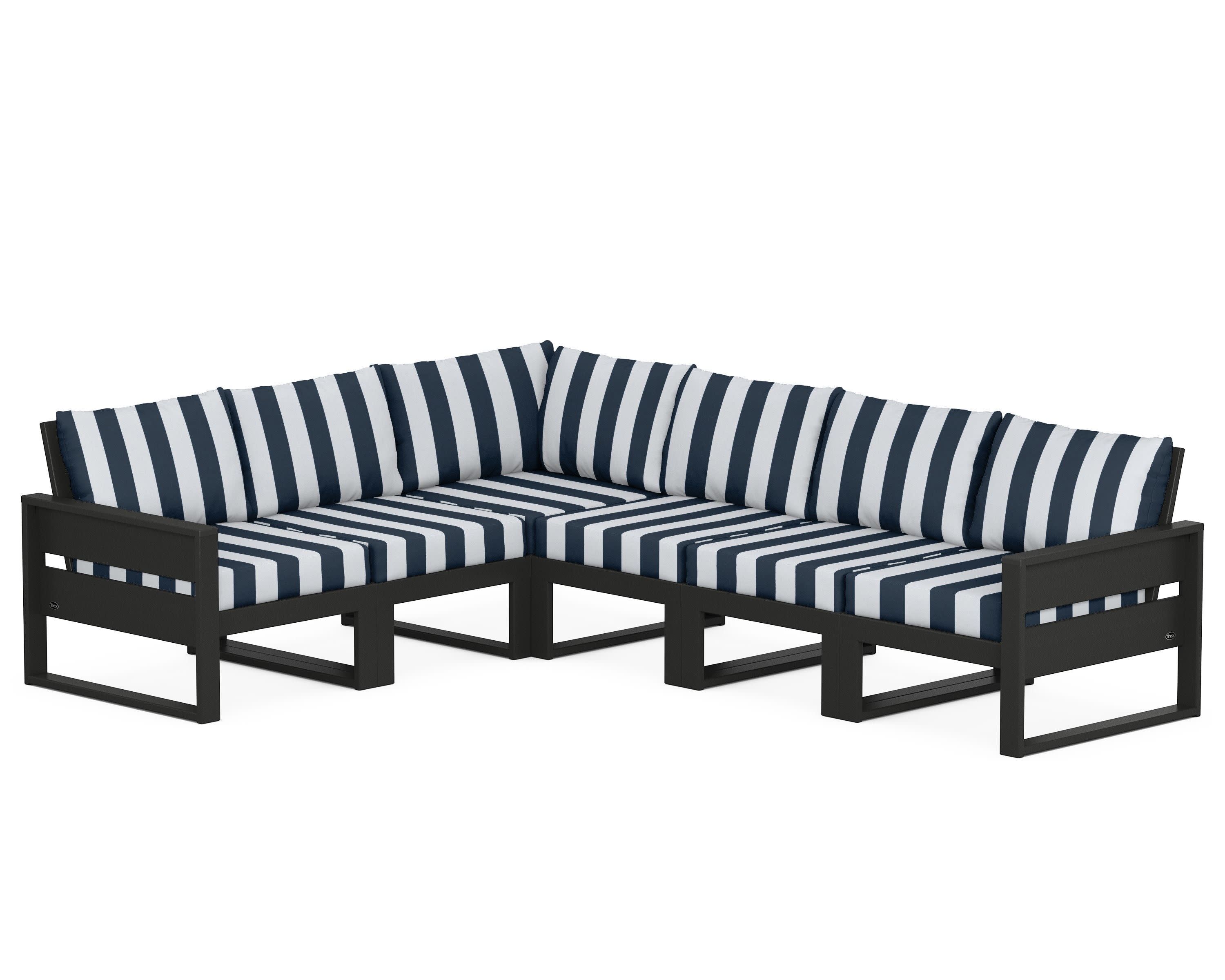 Eastport 6-Piece Sectional in Charcoal Black / Cabana Stripe Marine Indigo