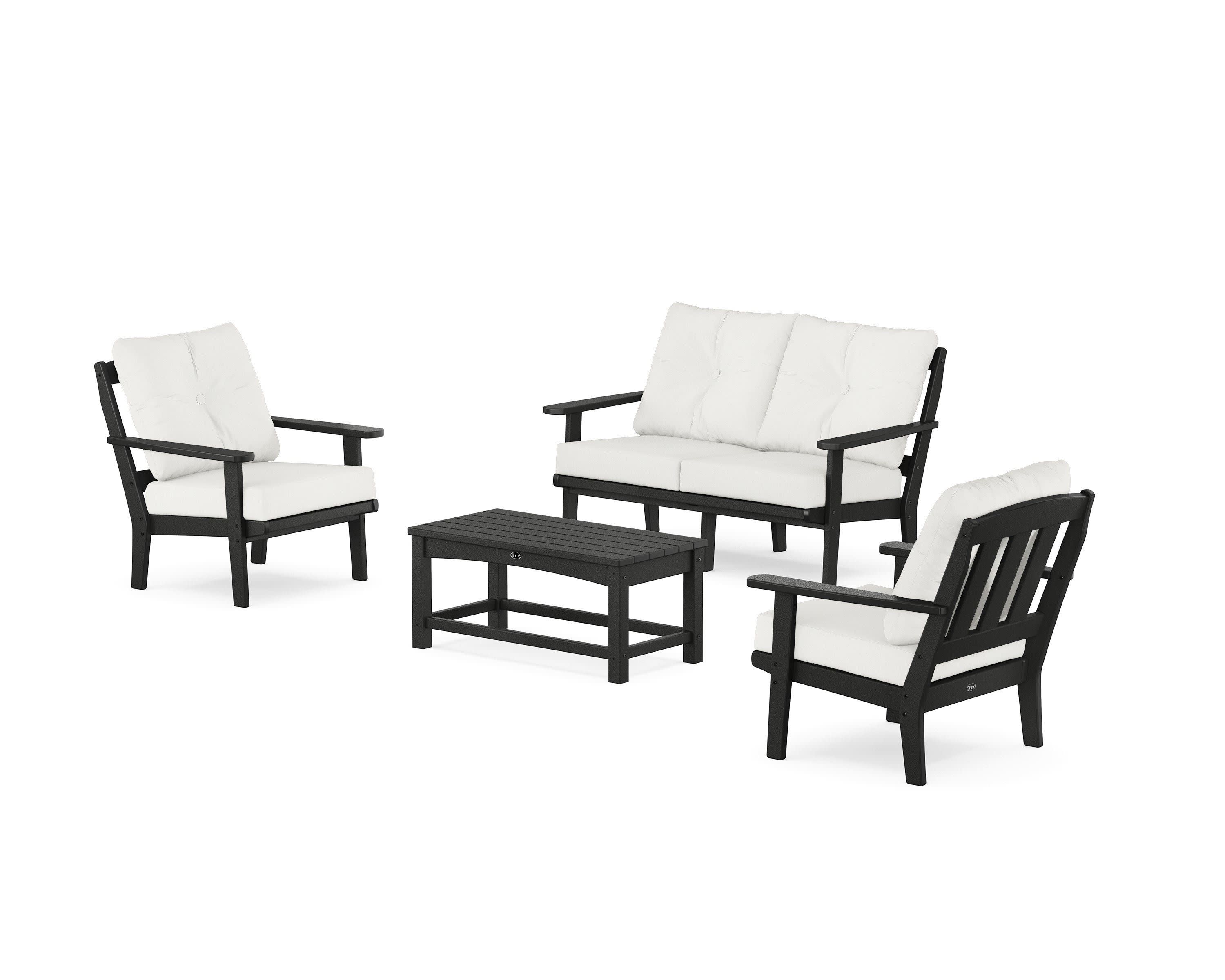 Cape Cod 4-Piece Deep Seating Set with Loveseat in Charcoal Black / Natural Linen