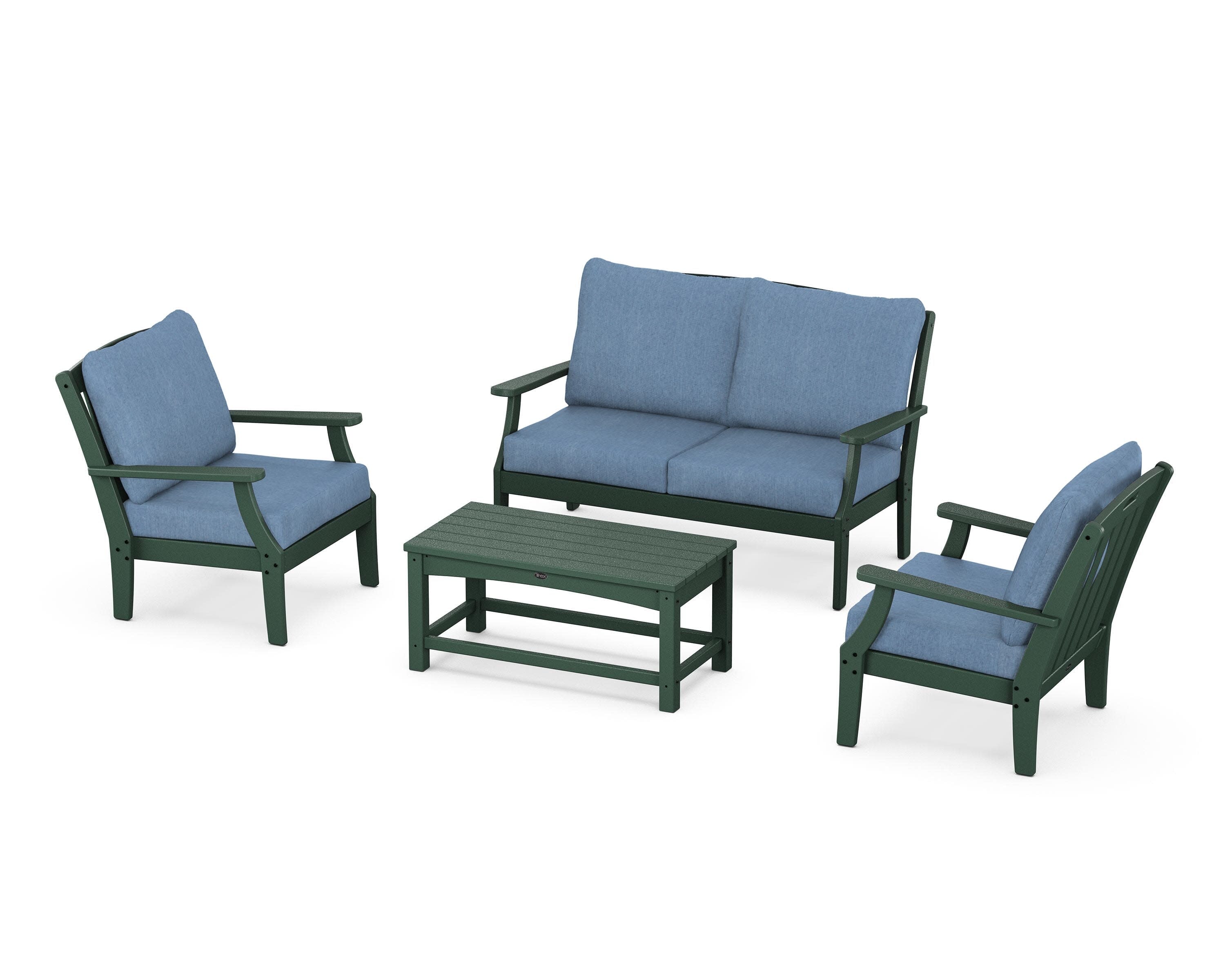 Yacht Club 4-Piece Deep Seating Chair Set in Rainforest Canopy / Sky Blue
