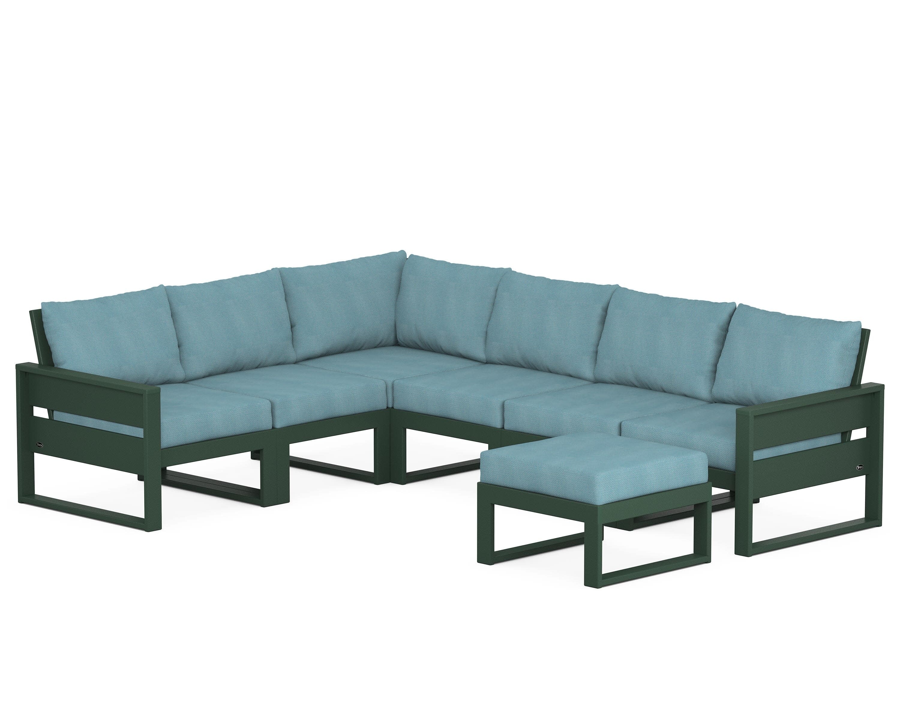 Eastport 6-Piece Sectional with Ottoman in Rainforest Canopy / Lattice Sky Blue