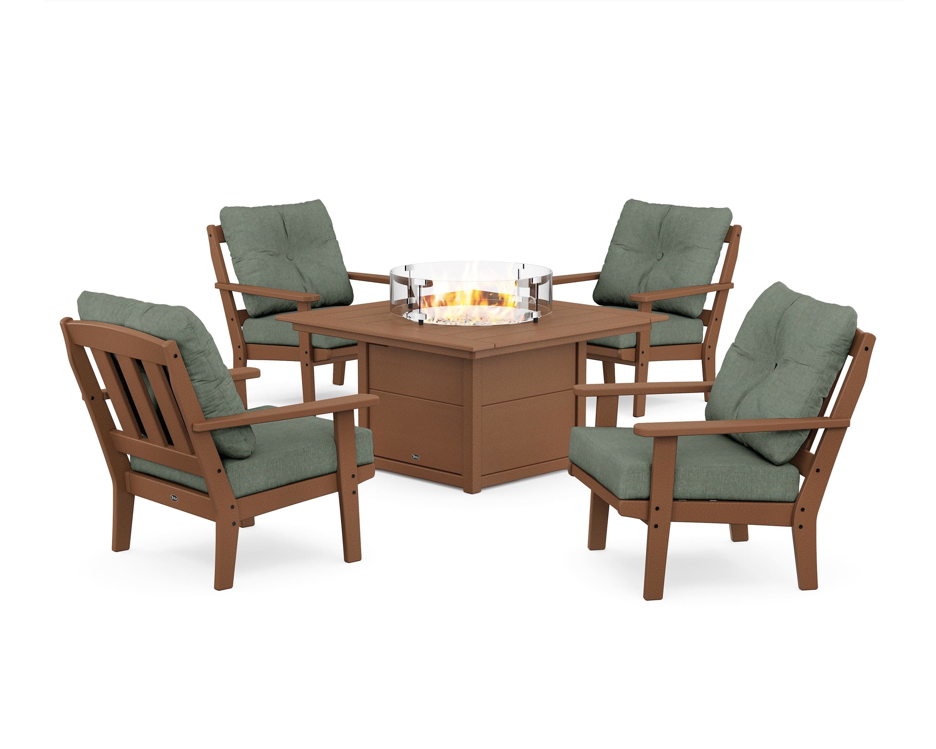 Cape Cod 5-Piece Deep Seating Set with Fire Pit Table in Tree House / Cast Sage