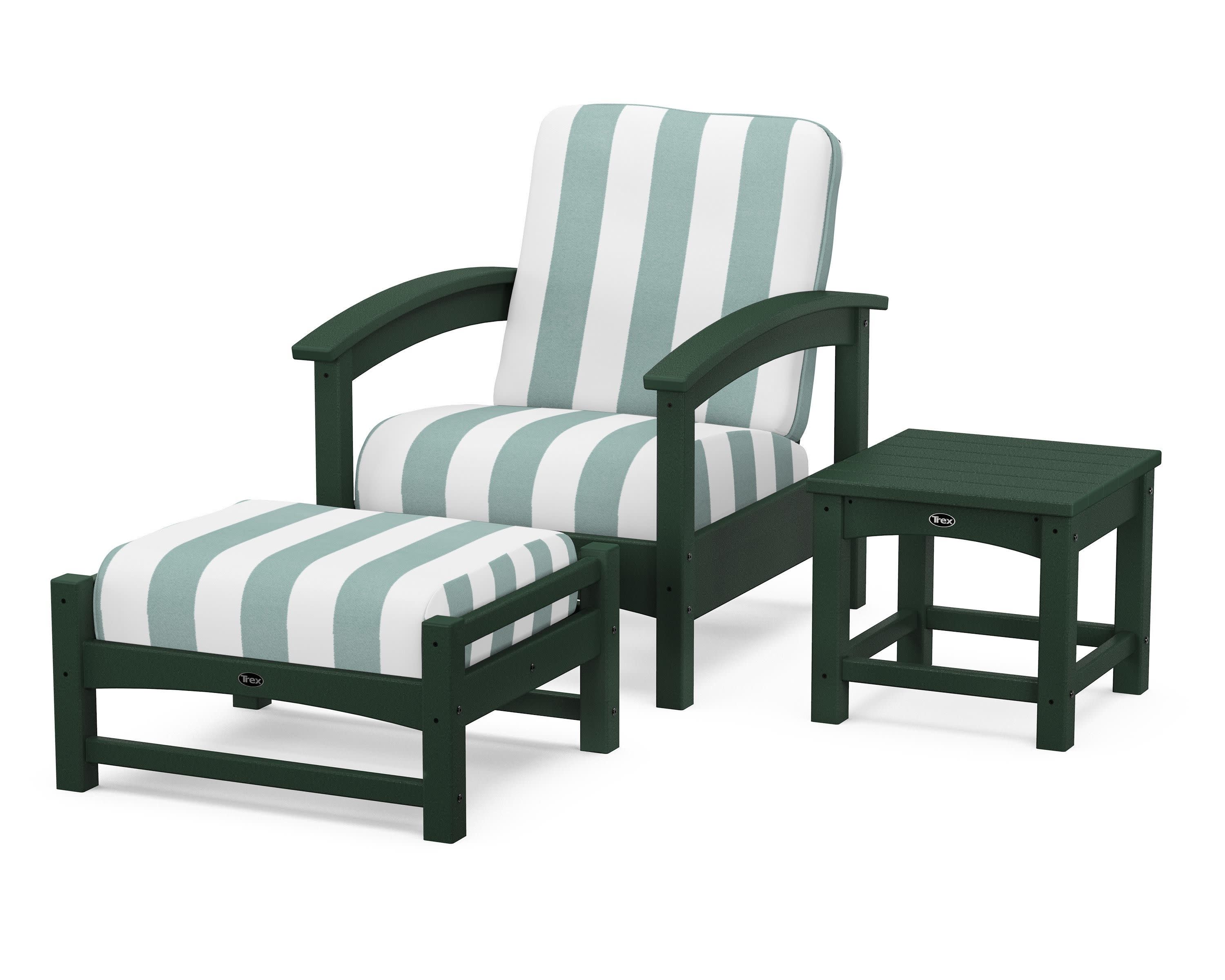 Rockport 3-Piece Deep Seating Set in Rainforest Canopy / Cabana Stripe Glacier Spa