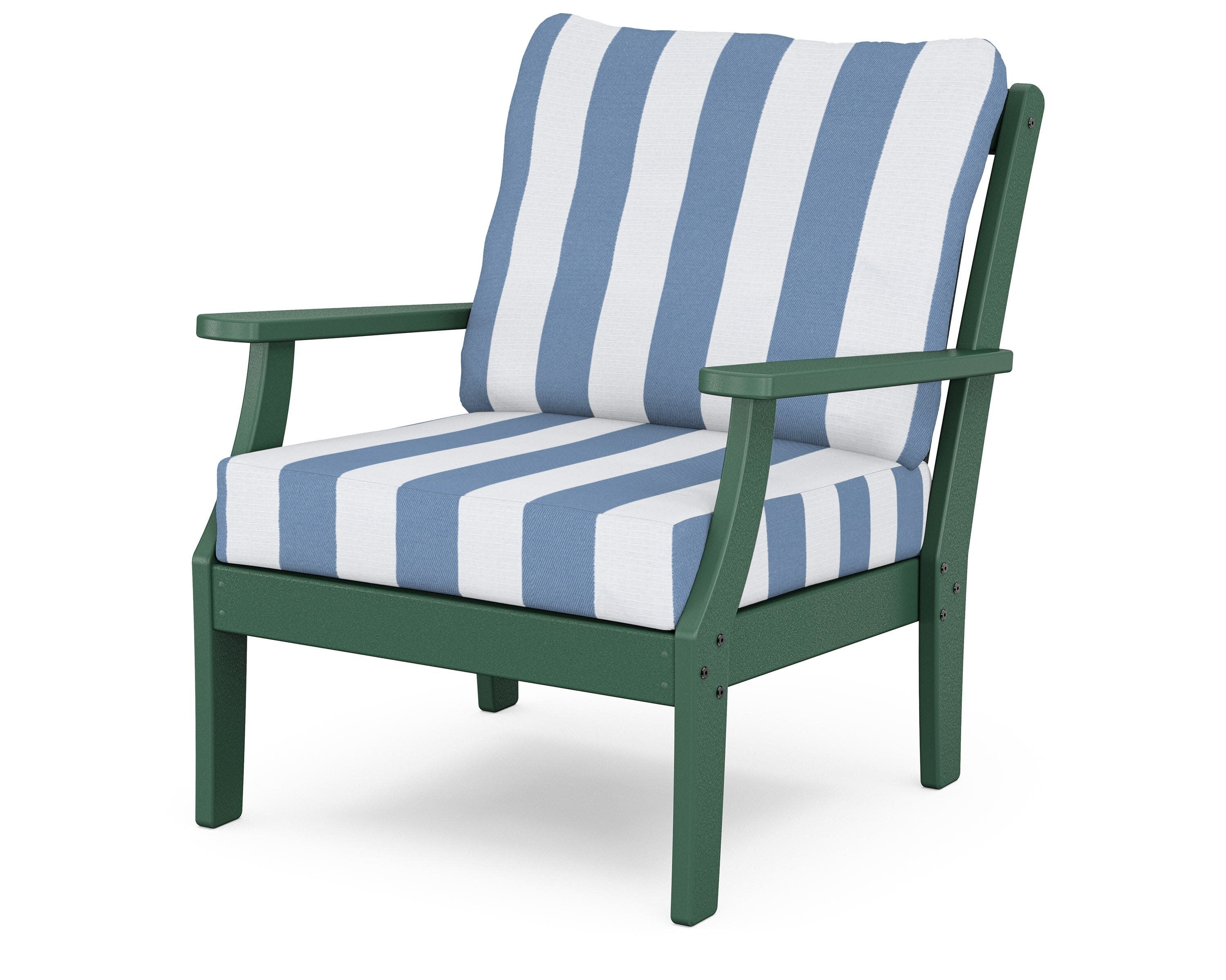 Yacht Club Deep Seating Chair in Rainforest Canopy / Cabana Stripe Sky Blue
