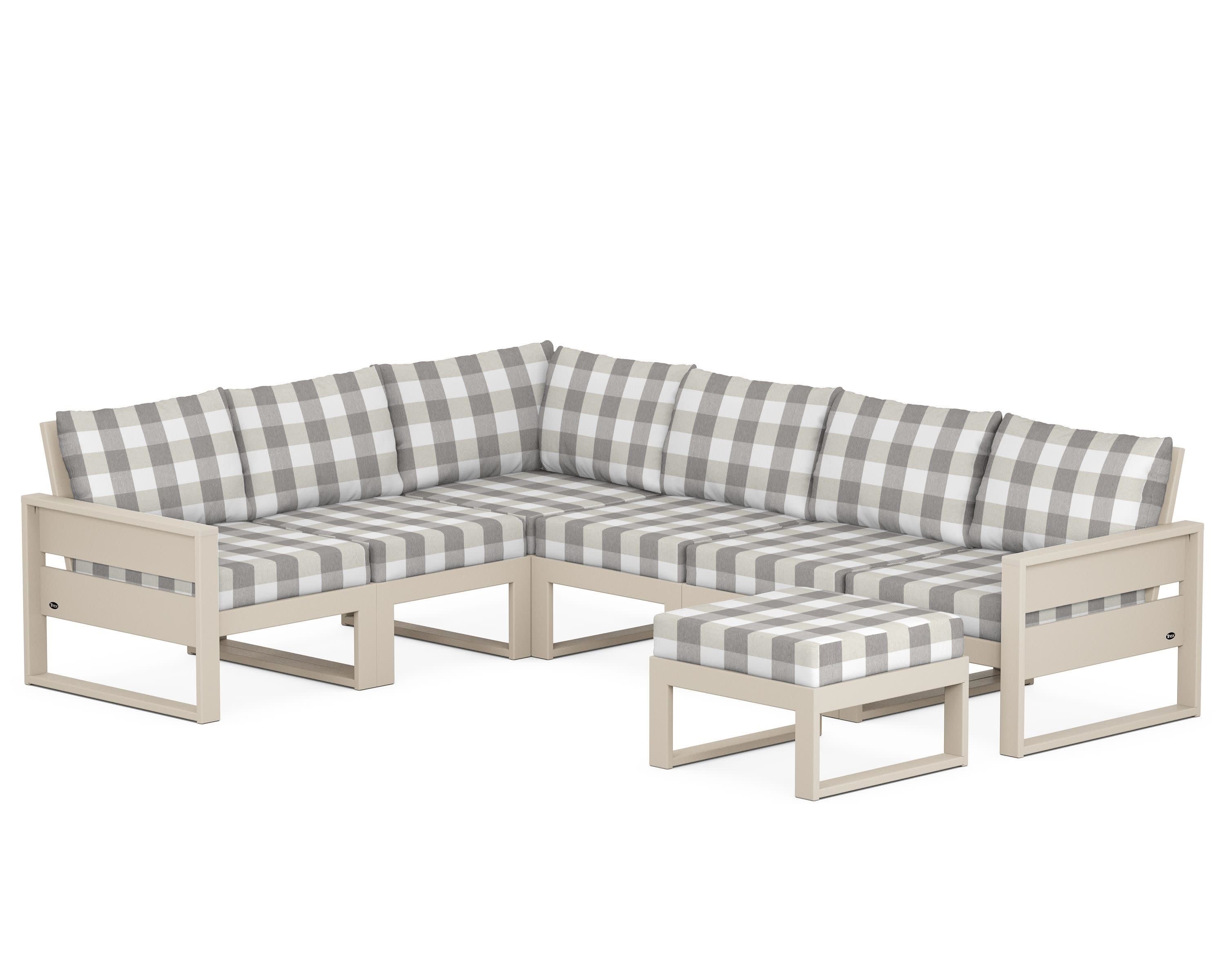 Eastport 6-Piece Sectional with Ottoman in Sand Castle / Buffalo Plaid Grey Mist