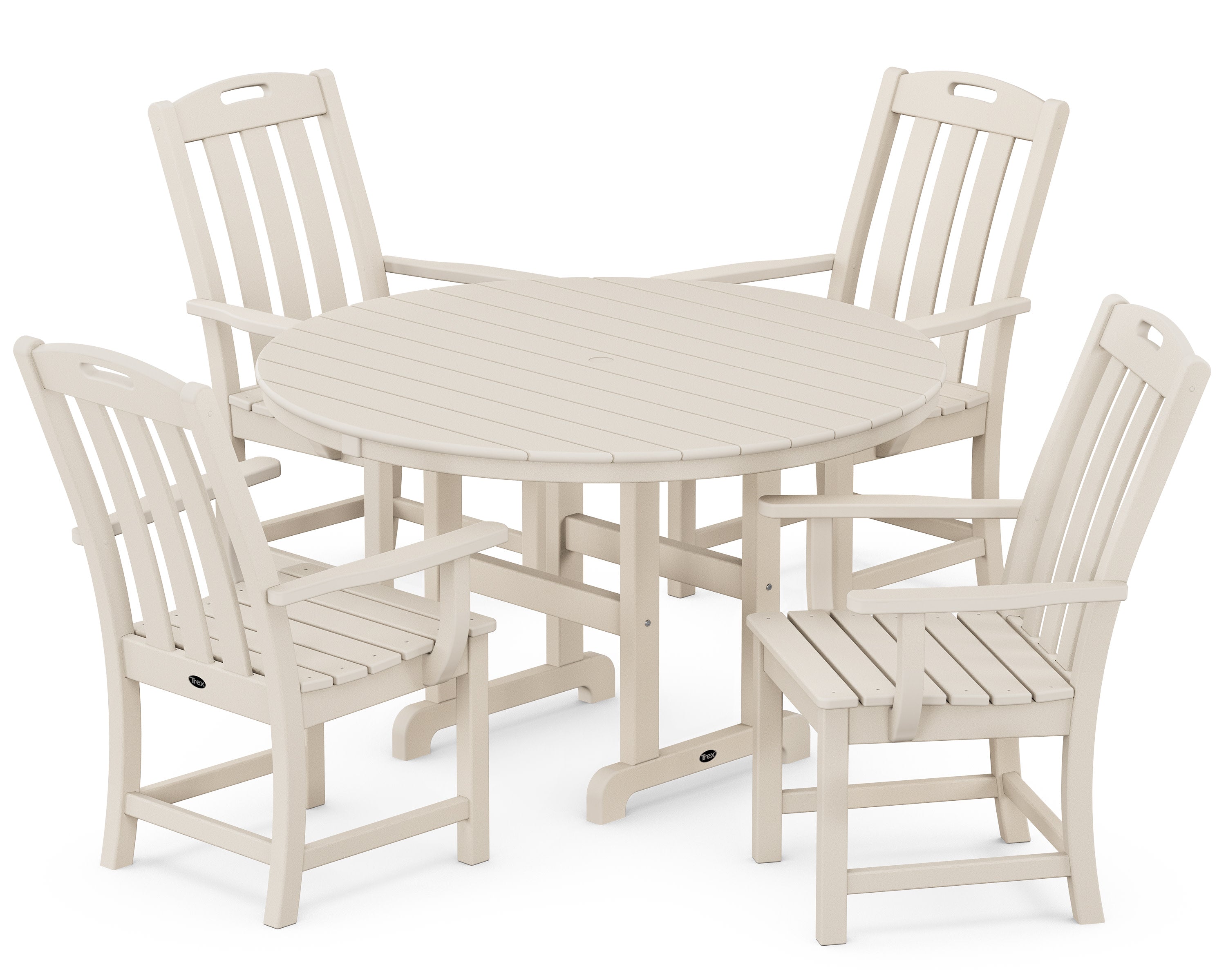Yacht Club 5-Piece Round Arm Chair Dining Set in Sand Castle