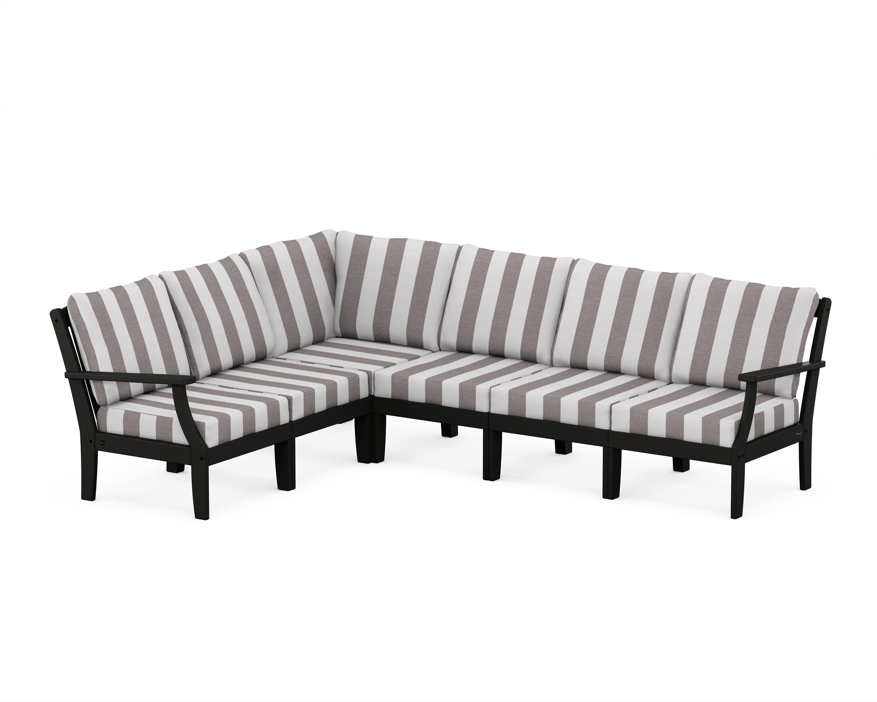 Yacht Club Modular 6-Piece Deep Seating Set in Charcoal Black / Cabana Stripe Grey Mist