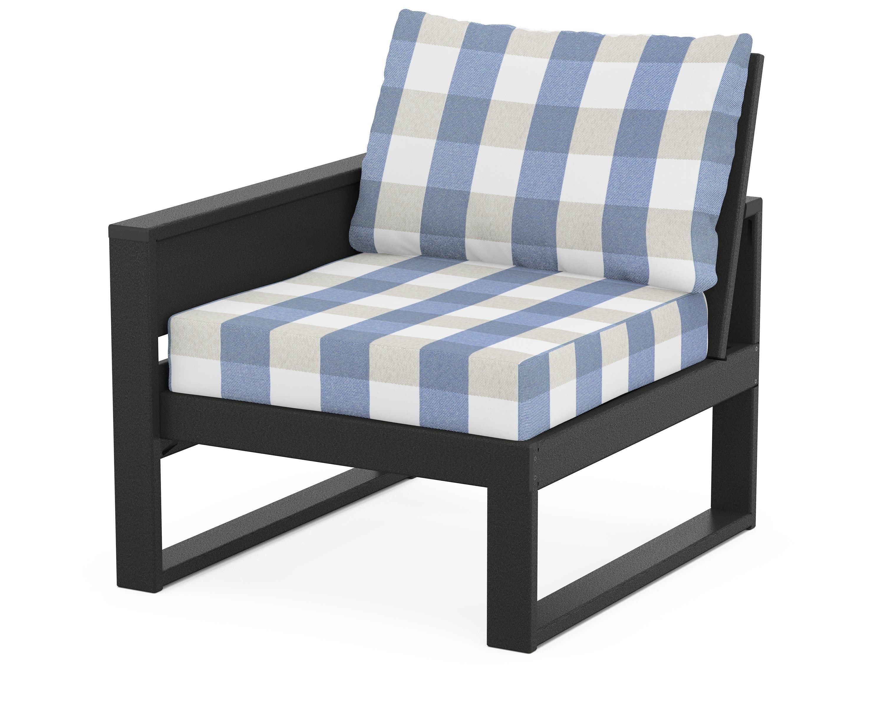 Eastport Modular Left Arm Chair in Charcoal Black / Buffalo Plaid Sky Blue