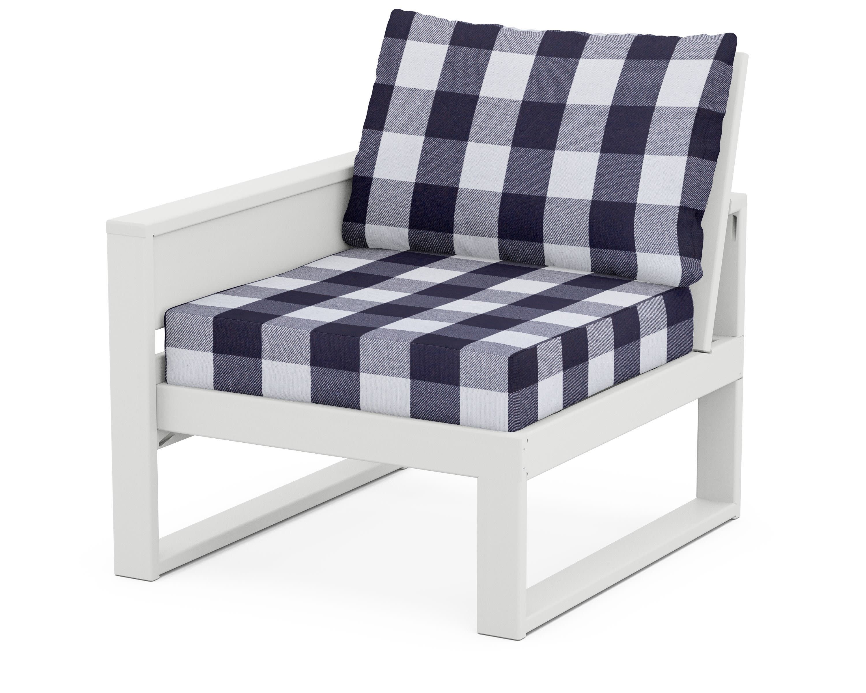 Eastport Modular Left Arm Chair in Classic White / Buffalo Plaid Navy