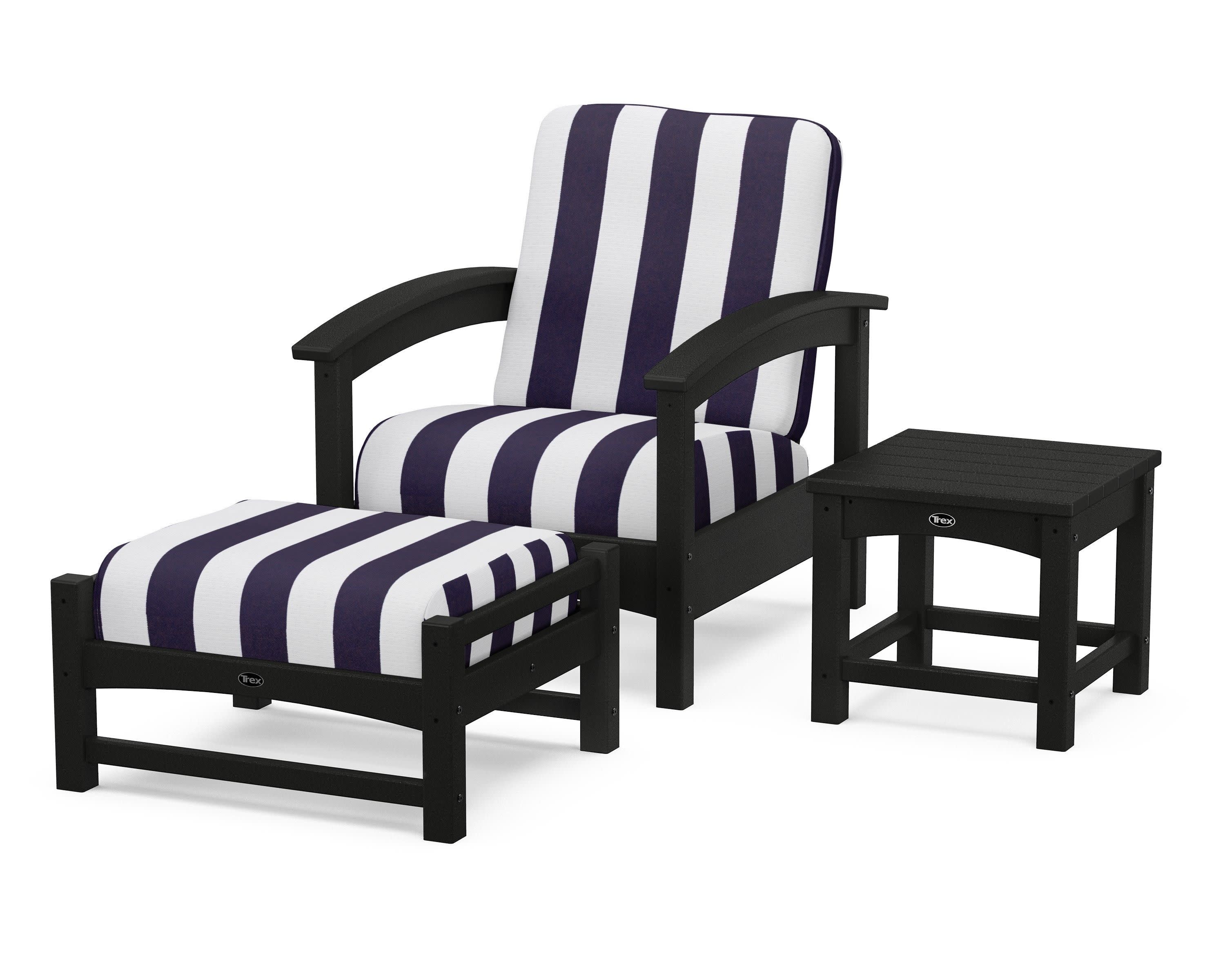 Rockport 3-Piece Deep Seating Set in Charcoal Black / Cabana Stripe Navy