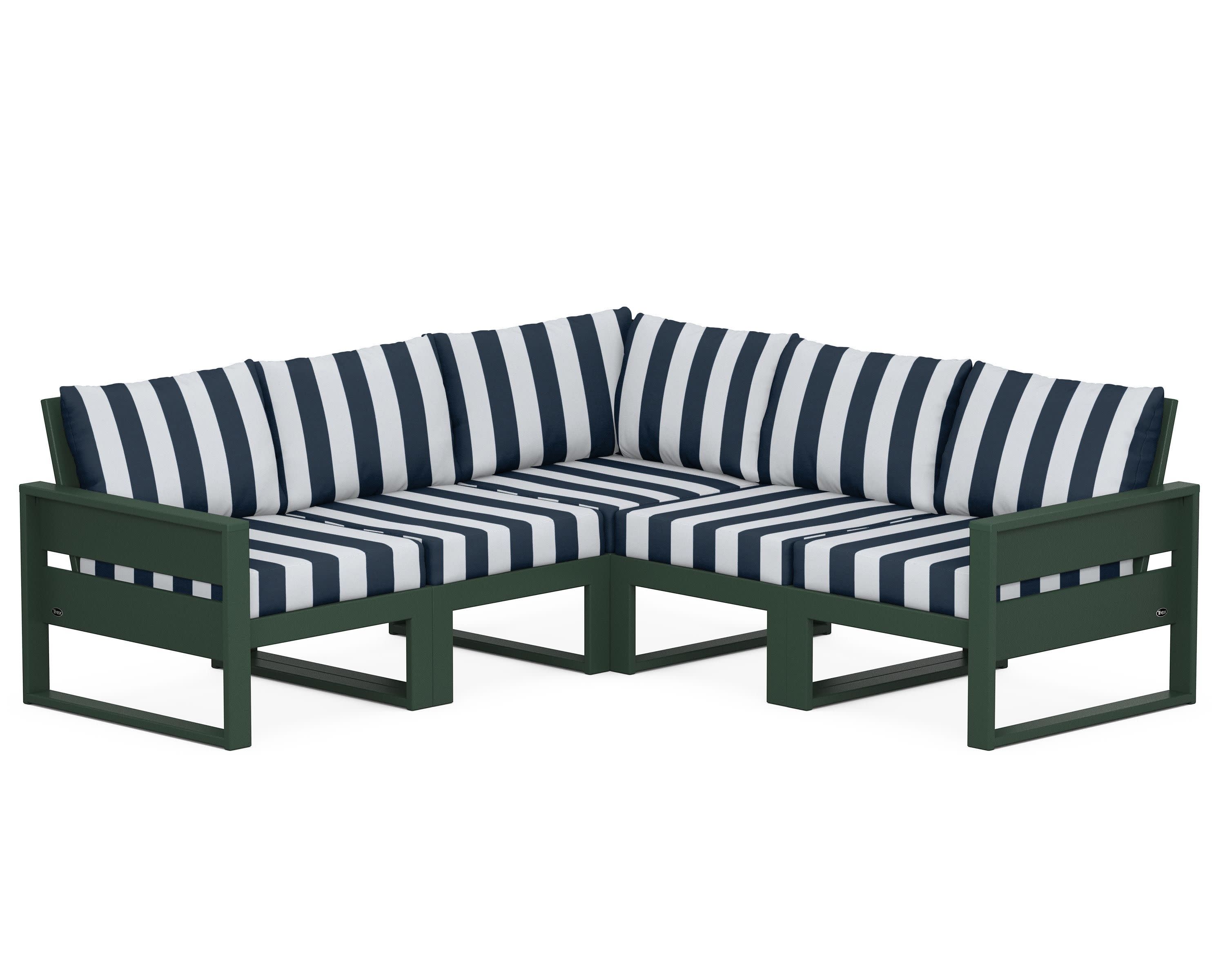 Eastport 5-Piece Sectional in Rainforest Canopy / Cabana Stripe Marine Indigo