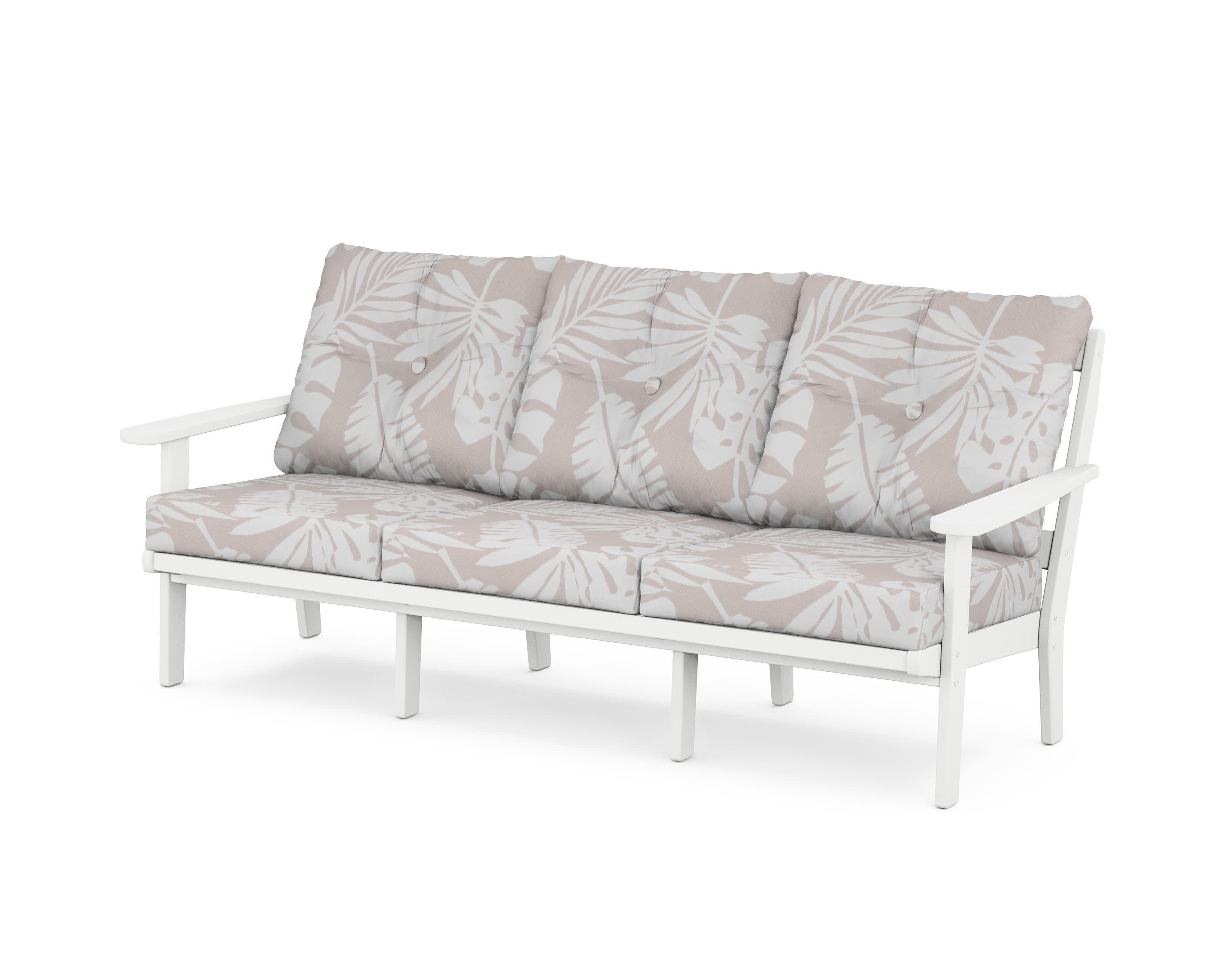 Cape Cod Deep Seating Sofa in Classic White / Leaf Dune Burlap
