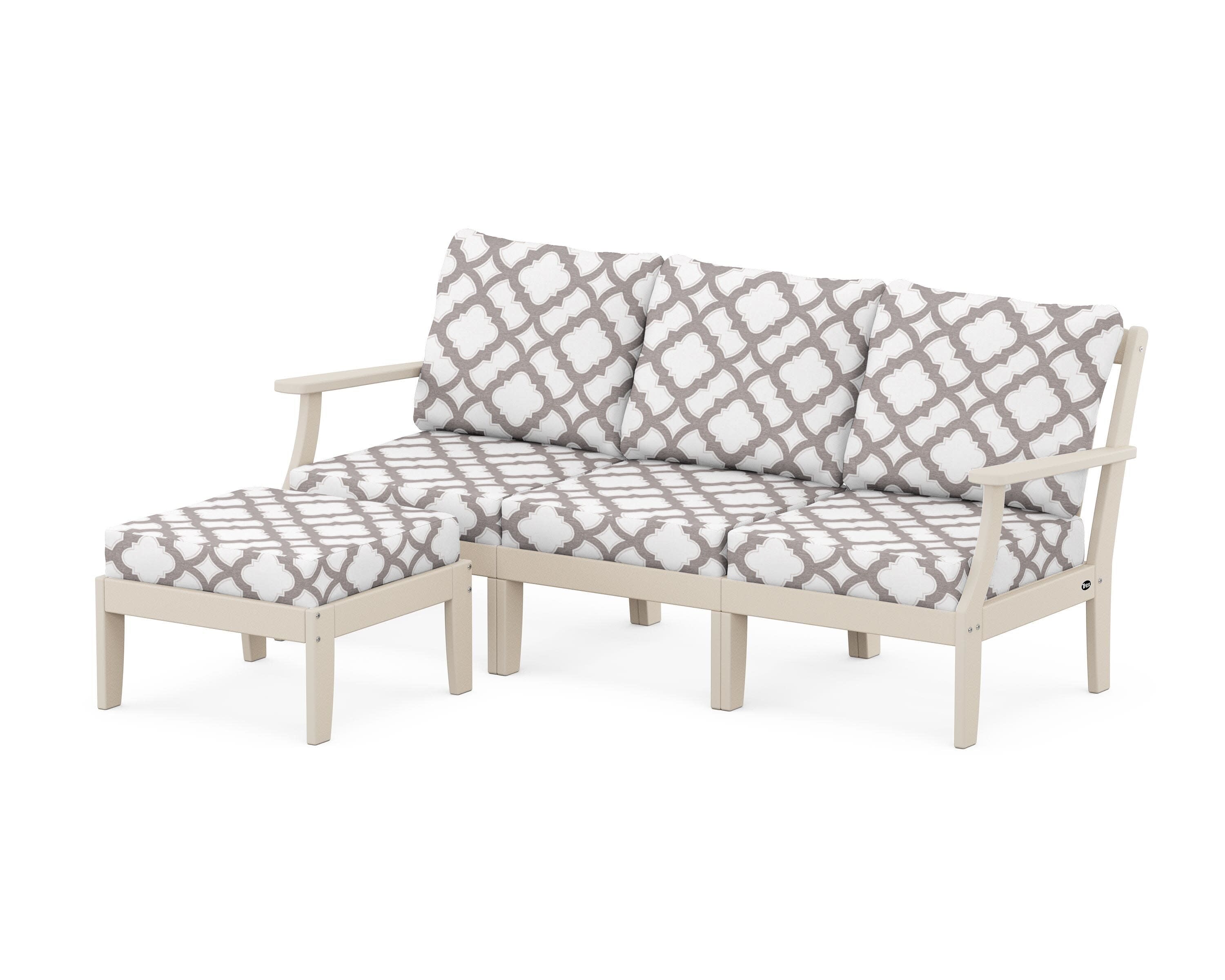 Yacht Club Modular 4-Piece Deep Seating Set with Ottoman in Sand Castle / Trellis Grey Mist