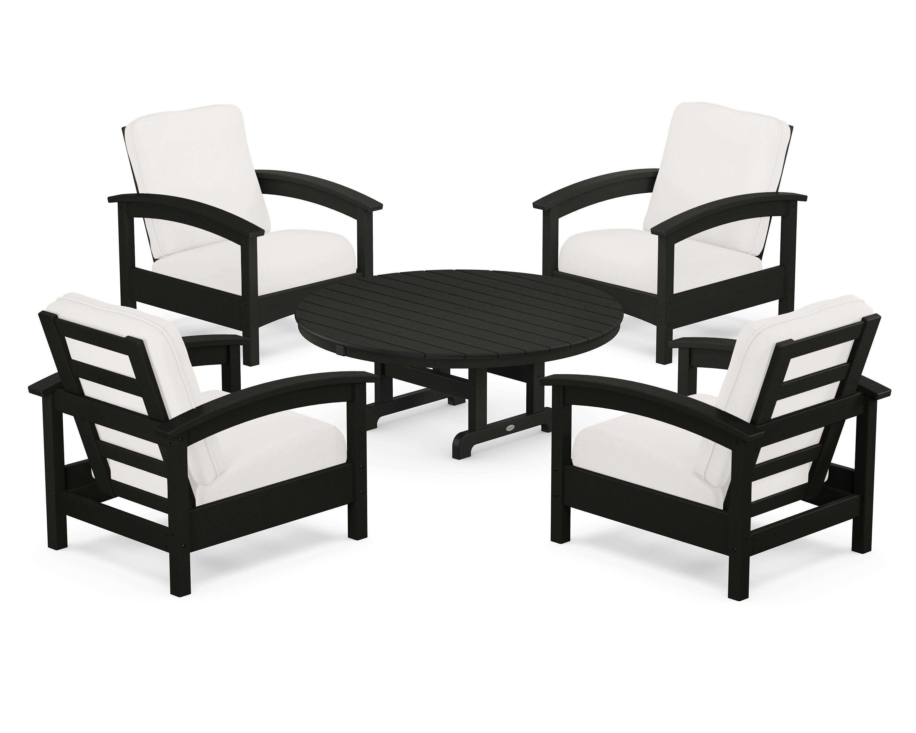 Rockport 5-Piece Deep Seating Set in Charcoal Black / Natural Linen